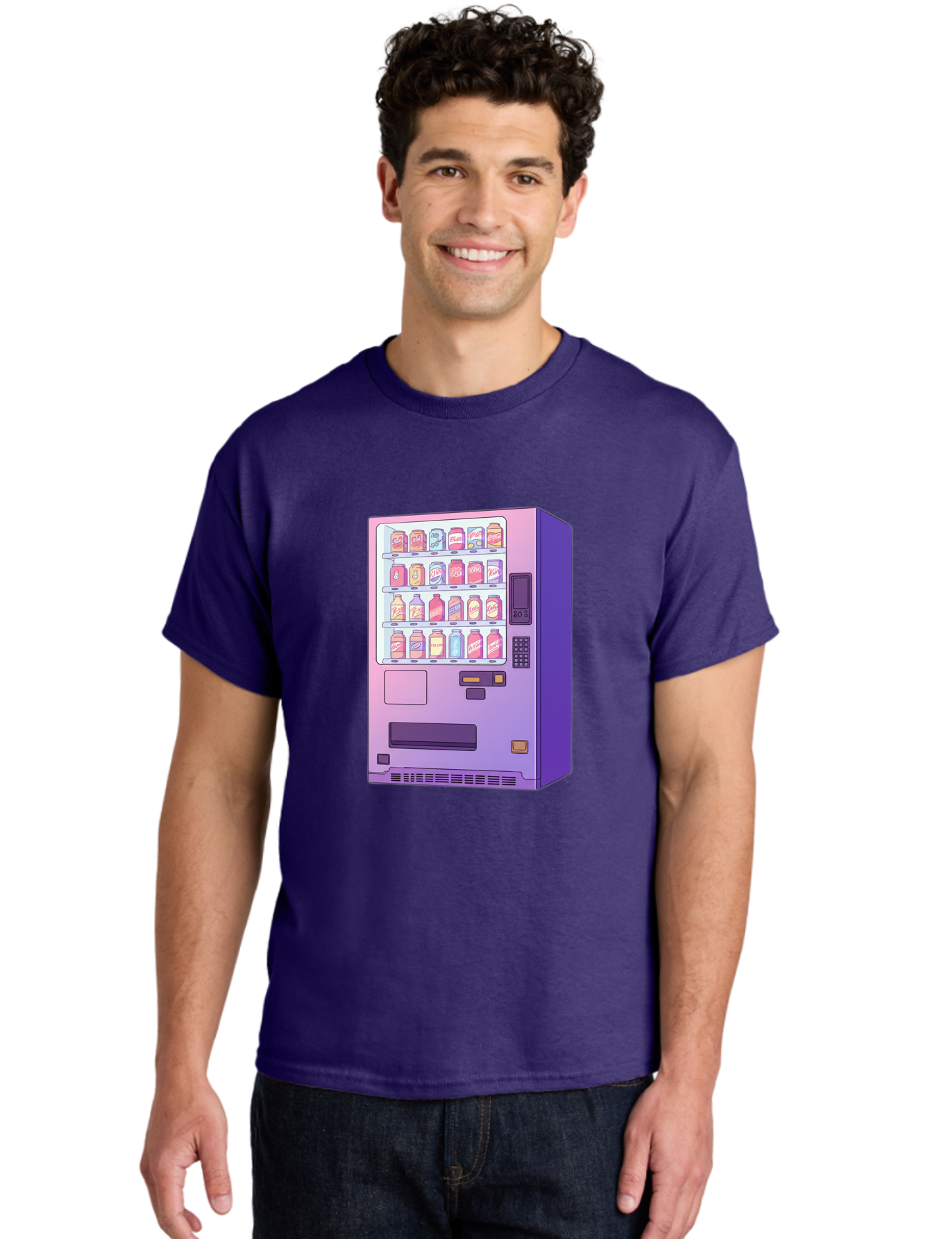Vending-Machine Men'S Graphic Tee, 100% Cotton, Comfortable Casual Summer Wear, Machine Washable, Vending Machine, Soda Drinks, Colorful Cans, Vending Machine Interface, Automated Retail, Convenience Technology, Soft Drink Dispenser, Bac546 19