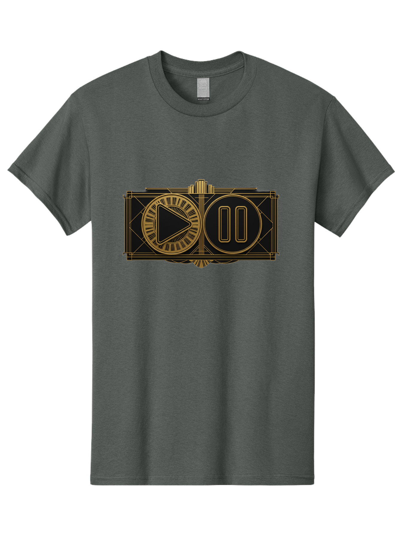 Video-Controls Men'S Graphic Tee, 100% Cotton, Comfortable Casual Summer Wear, Machine Washable, Play Button, Pause Button, Video Controls, Media Player, Gold Accents, Black Background, Modern Design, User Interface, Digital Media Bac547 8