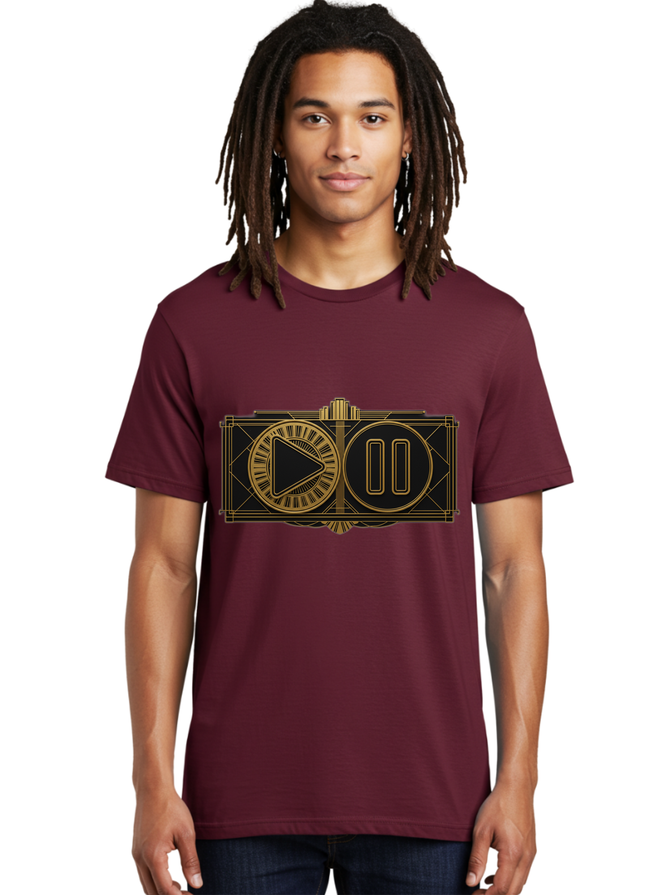 Video-Controls Men'S Graphic Tee, 100% Cotton, Comfortable Casual Summer Wear, Machine Washable, Play Button, Pause Button, Video Controls, Media Player, Gold Accents, Black Background, Modern Design, User Interface, Digital Media Bac547 21