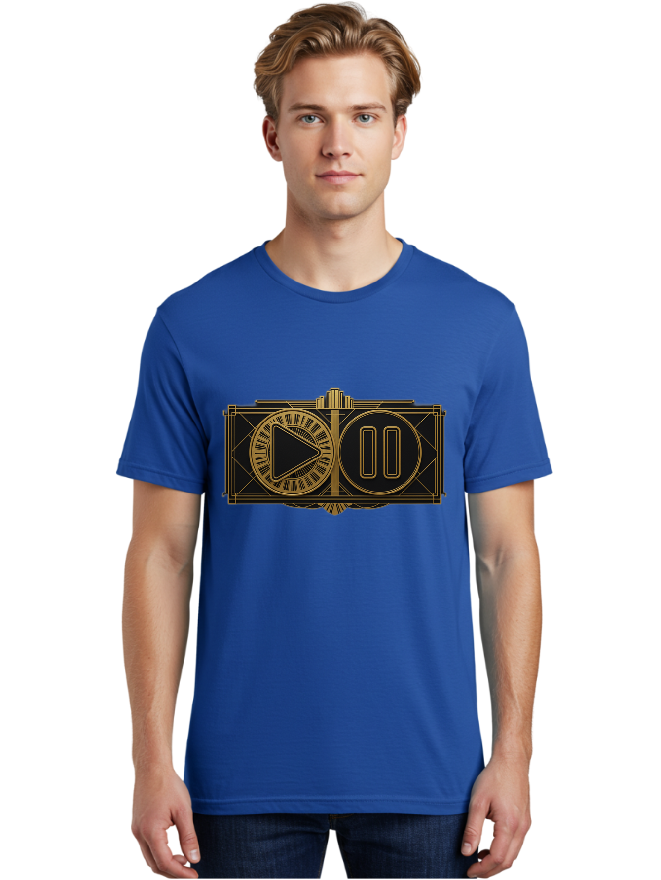 Video-Controls Men'S Graphic Tee, 100% Cotton, Comfortable Casual Summer Wear, Machine Washable, Play Button, Pause Button, Video Controls, Media Player, Gold Accents, Black Background, Modern Design, User Interface, Digital Media Bac547 27