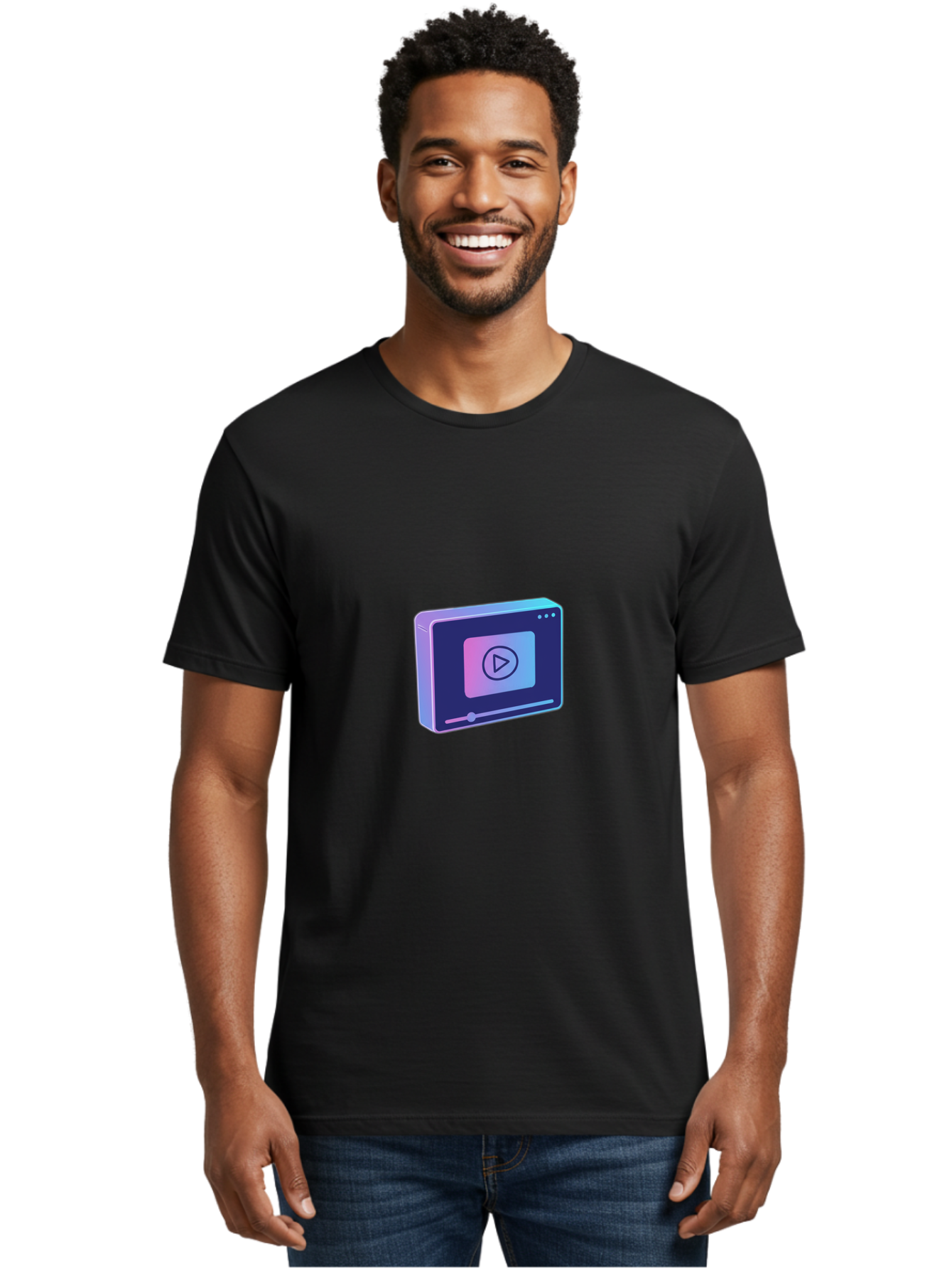 Video-Player Men'S Graphic Tee, 100% Cotton, Comfortable Casual Summer Wear, Machine Washable, Video Player Icon, Play Button, Media Player, Digital Video, Online Streaming, Playback Controls Bac548 24
