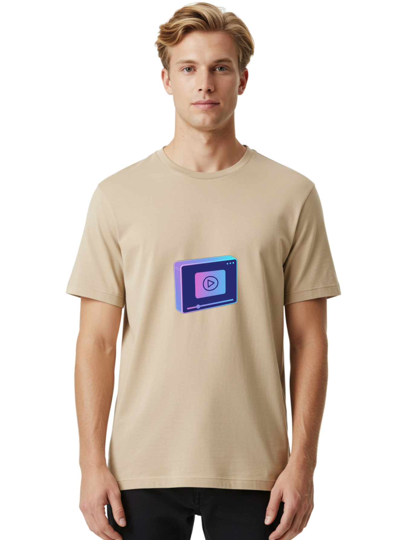 Video-Player Men'S Graphic Tee, 100% Cotton, Comfortable Casual Summer Wear, Machine Washable, Video Player Icon, Play Button, Media Player, Digital Video, Online Streaming, Playback Controls Bac548 22