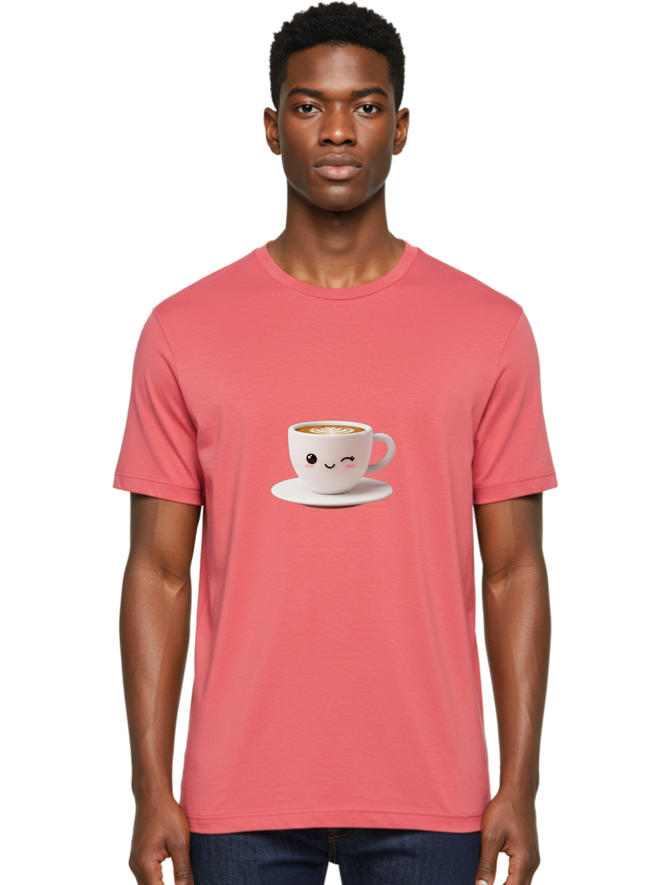 Winking-Coffee-Cup Men'S Graphic Tee, 100% Cotton, Comfortable Casual Summer Wear, Machine Washable, Cute Coffee Cup, Cartoon Character, Coffee Break, Latte Art, Winking Face, Adorable Design, Morning Pick-Me-Up, Coffee Lover, Cozy Vibes Bac553 22