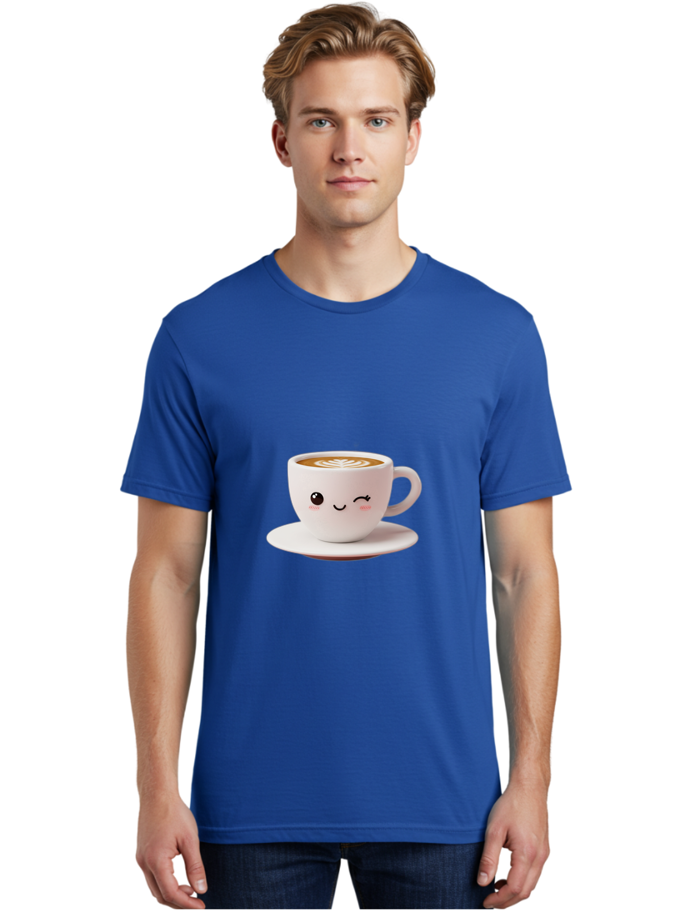 Winking-Coffee-Cup Men'S Graphic Tee, 100% Cotton, Comfortable Casual Summer Wear, Machine Washable, Cute Coffee Cup, Cartoon Character, Coffee Break, Latte Art, Winking Face, Adorable Design, Morning Pick-Me-Up, Coffee Lover, Cozy Vibes Bac553 21