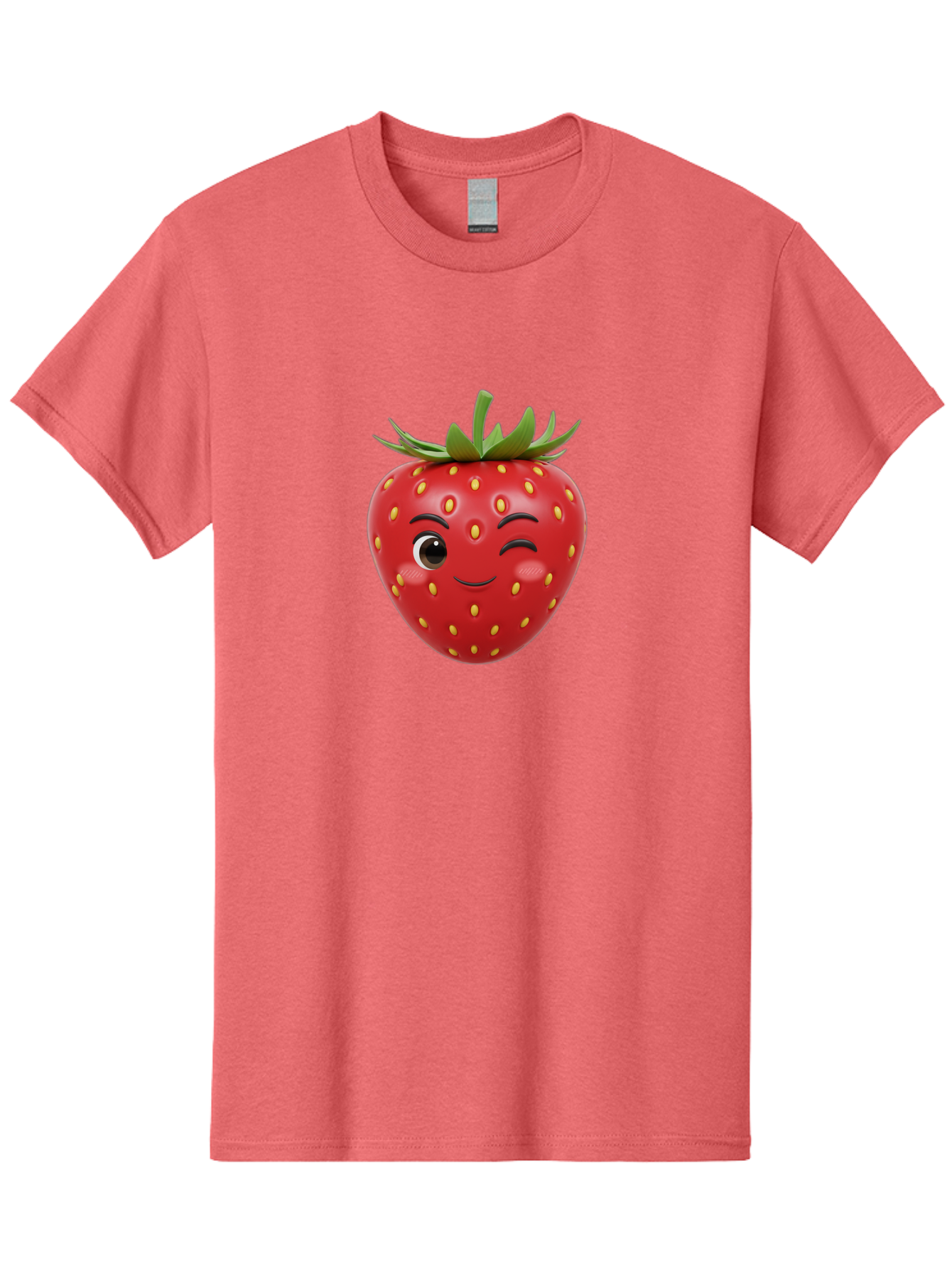 Winking-Strawberry-1 Men'S Graphic Tee, 100% Cotton, Comfortable Casual Summer Wear, Machine Washable, Cartoon Strawberry, Winking Face, Yellow Seeds, Red Fruit, Funny Character, Cute Emoji, Playful Expression, Smiling Face, Bac554 6