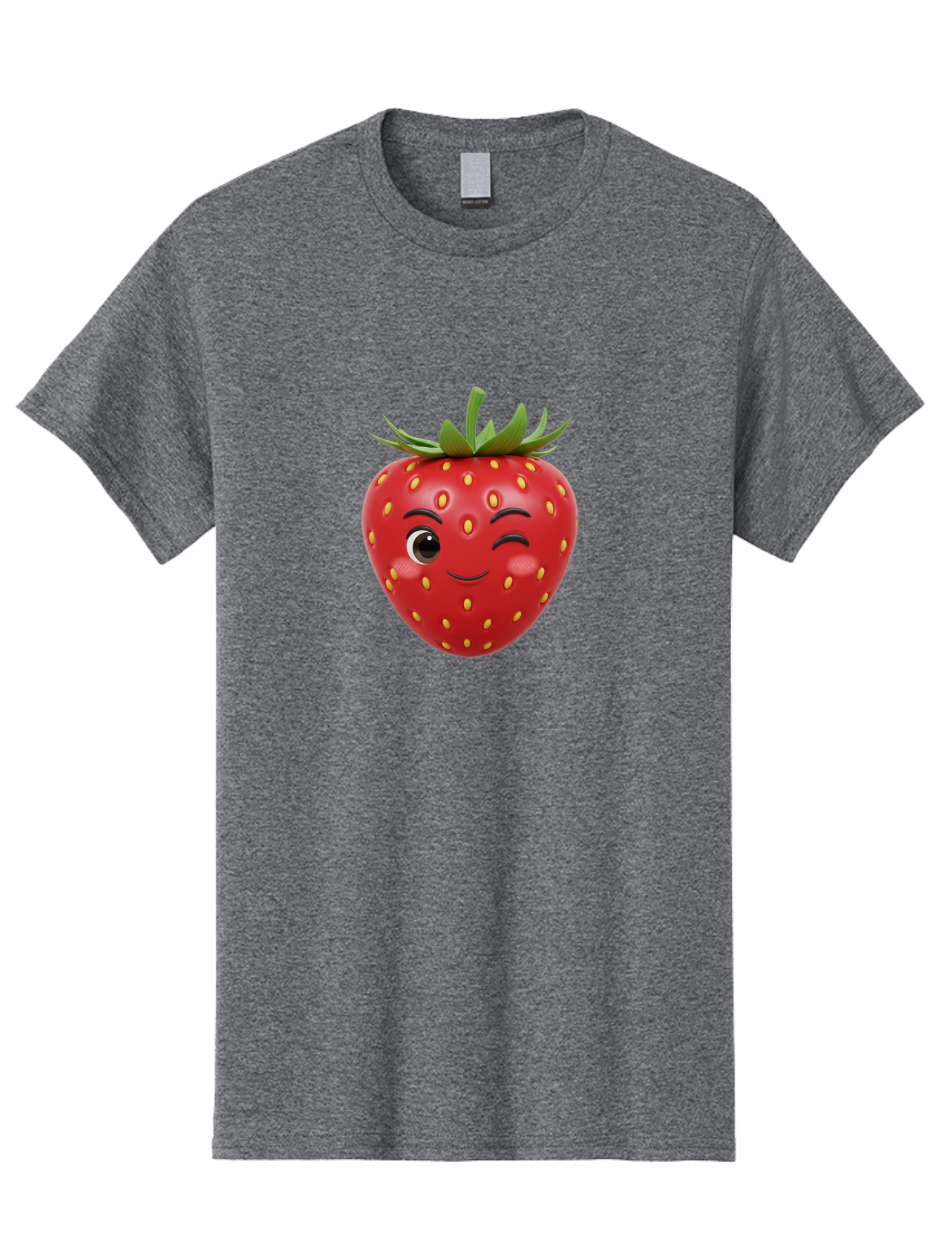 Winking-Strawberry-1 Men'S Graphic Tee, 100% Cotton, Comfortable Casual Summer Wear, Machine Washable, Cartoon Strawberry, Winking Face, Yellow Seeds, Red Fruit, Funny Character, Cute Emoji, Playful Expression, Smiling Face, Bac554 15