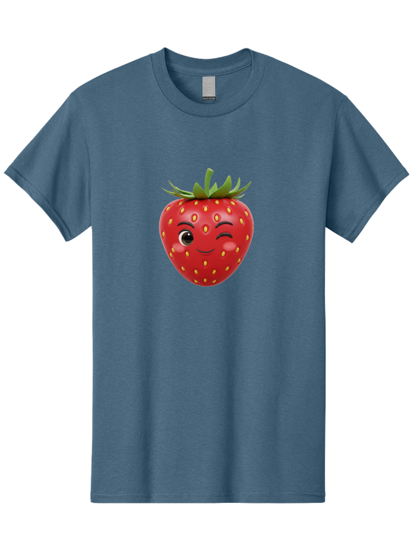 Winking-Strawberry-1 Men'S Graphic Tee, 100% Cotton, Comfortable Casual Summer Wear, Machine Washable, Cartoon Strawberry, Winking Face, Yellow Seeds, Red Fruit, Funny Character, Cute Emoji, Playful Expression, Smiling Face, Bac554 7