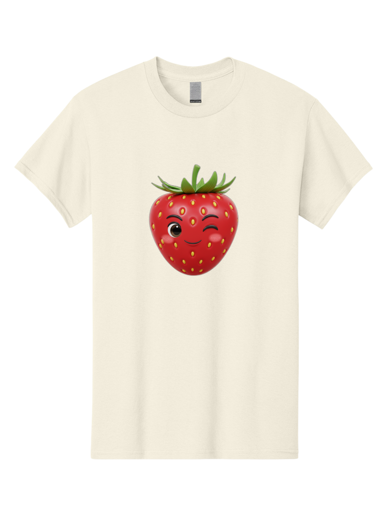 Winking-Strawberry-1 Men'S Graphic Tee, 100% Cotton, Comfortable Casual Summer Wear, Machine Washable, Cartoon Strawberry, Winking Face, Yellow Seeds, Red Fruit, Funny Character, Cute Emoji, Playful Expression, Smiling Face, Bac554 14