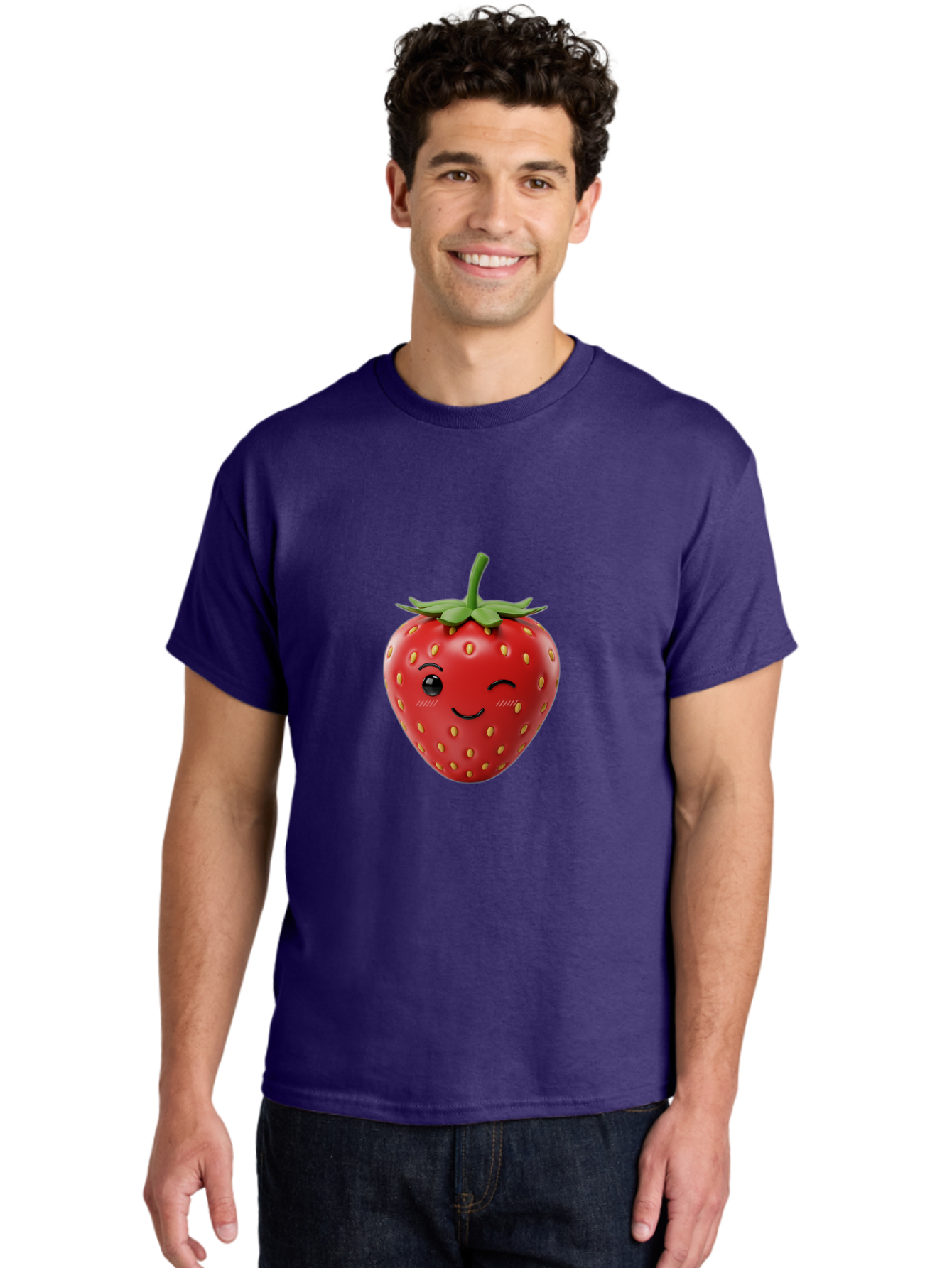 Winking-Strawberry-10 Men'S Graphic Tee, 100% Cotton, Comfortable Casual Summer Wear, Machine Washable, Red Strawberry, Cartoon Character, Winking Face, Smiling Strawberry, Cute Emoji, Fruit Illustration, Yellow Seeds, Strawberry Icon Bac555 28