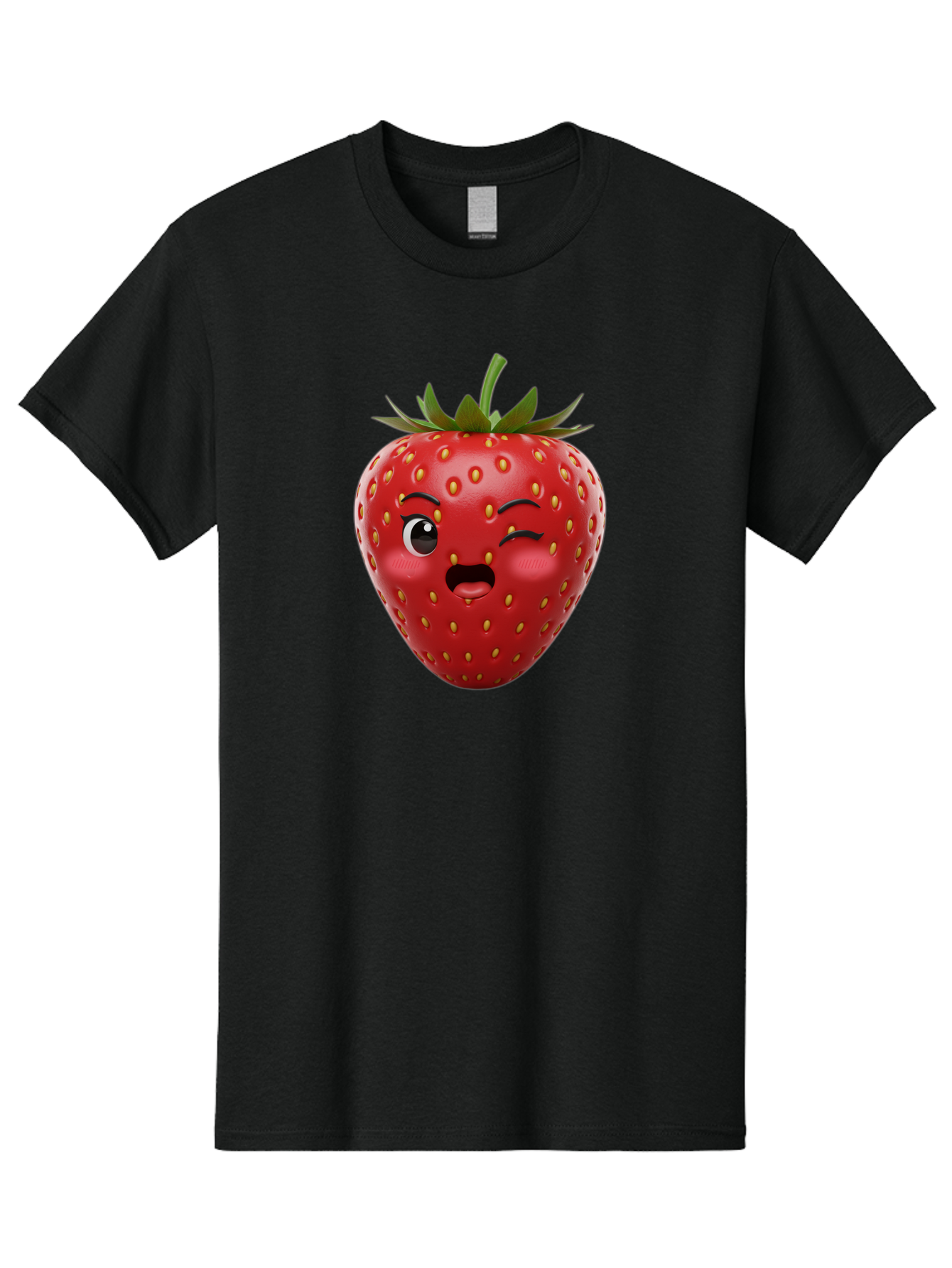 Winking-Strawberry-11 Men'S Graphic Tee, 100% Cotton, Comfortable Casual Summer Wear, Machine Washable, Cartoon Strawberry, Winking Face, Playful Expression, Comical Character, Vibrant Red, Yellow Seeds, Green Leaves, Funny Emotion, Emoticon Bac556 14