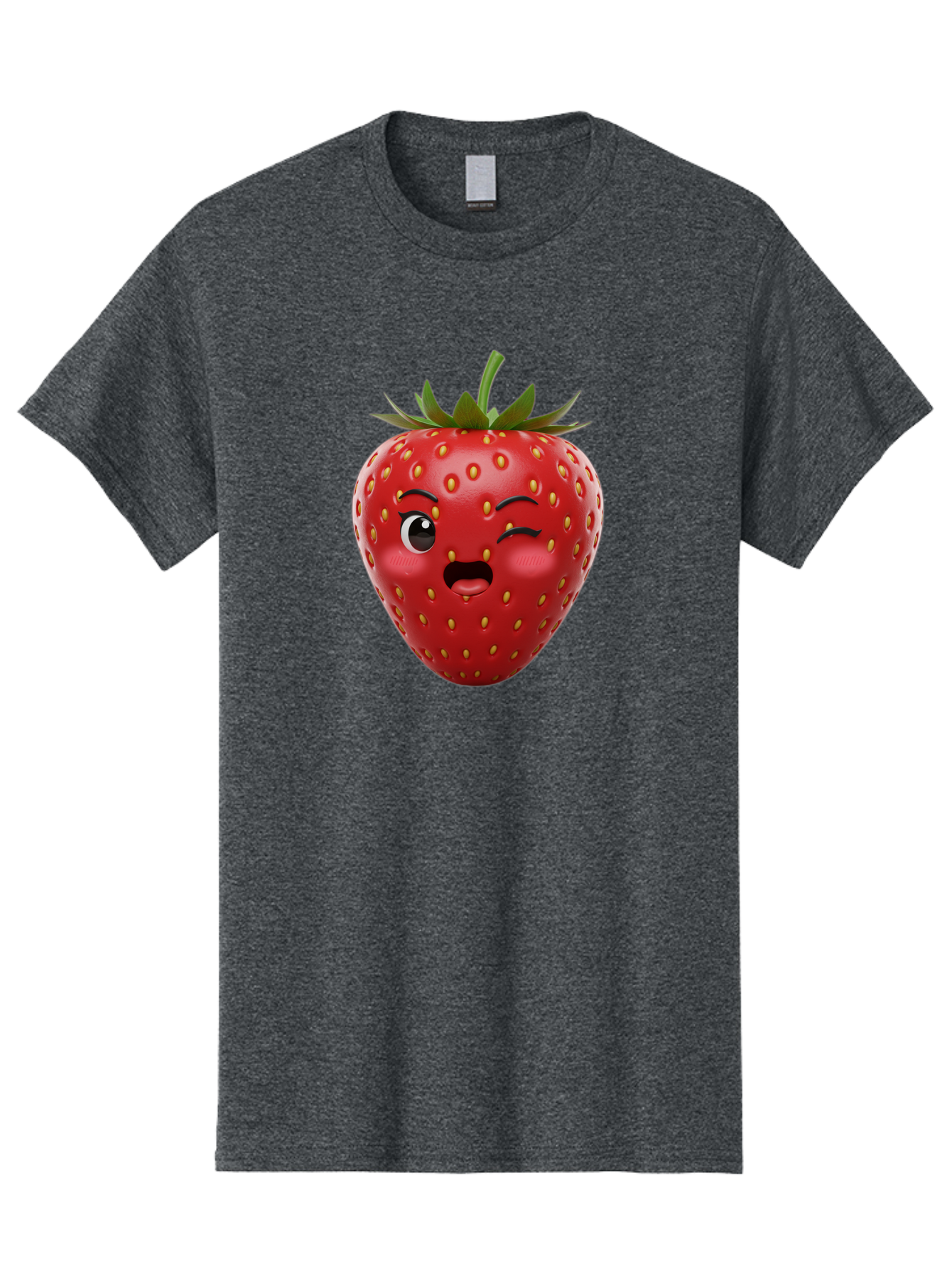 Winking-Strawberry-11 Men'S Graphic Tee, 100% Cotton, Comfortable Casual Summer Wear, Machine Washable, Cartoon Strawberry, Winking Face, Playful Expression, Comical Character, Vibrant Red, Yellow Seeds, Green Leaves, Funny Emotion, Emoticon Bac556 8