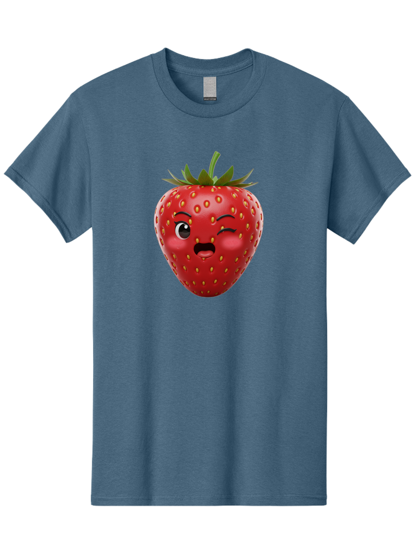 Winking-Strawberry-11 Men'S Graphic Tee, 100% Cotton, Comfortable Casual Summer Wear, Machine Washable, Cartoon Strawberry, Winking Face, Playful Expression, Comical Character, Vibrant Red, Yellow Seeds, Green Leaves, Funny Emotion, Emoticon Bac556 15