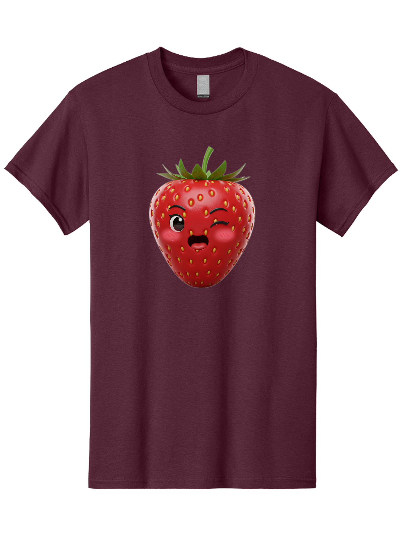 Winking-Strawberry-11 Men'S Graphic Tee, 100% Cotton, Comfortable Casual Summer Wear, Machine Washable, Cartoon Strawberry, Winking Face, Playful Expression, Comical Character, Vibrant Red, Yellow Seeds, Green Leaves, Funny Emotion, Emoticon Bac556 10