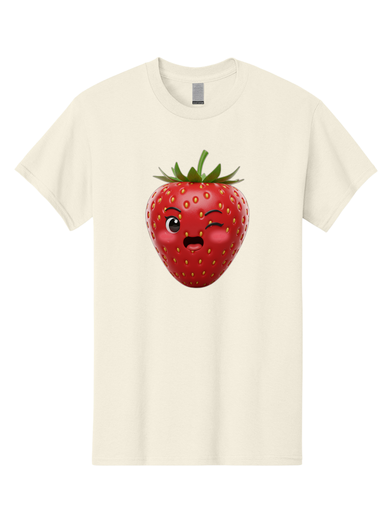 Winking-Strawberry-11 Men'S Graphic Tee, 100% Cotton, Comfortable Casual Summer Wear, Machine Washable, Cartoon Strawberry, Winking Face, Playful Expression, Comical Character, Vibrant Red, Yellow Seeds, Green Leaves, Funny Emotion, Emoticon Bac556 3