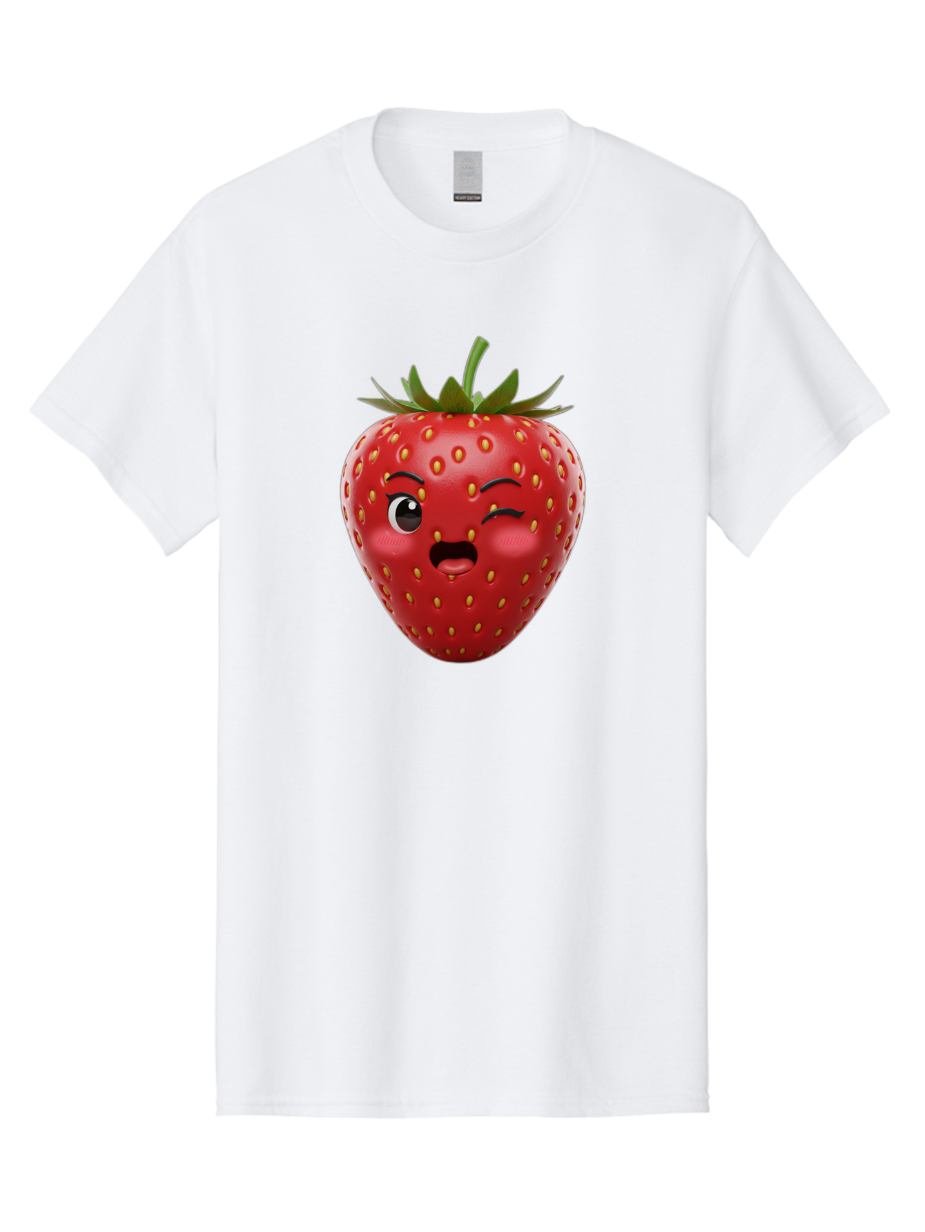 Winking-Strawberry-11 Men'S Graphic Tee, 100% Cotton, Comfortable Casual Summer Wear, Machine Washable, Cartoon Strawberry, Winking Face, Playful Expression, Comical Character, Vibrant Red, Yellow Seeds, Green Leaves, Funny Emotion, Emoticon Bac556 6