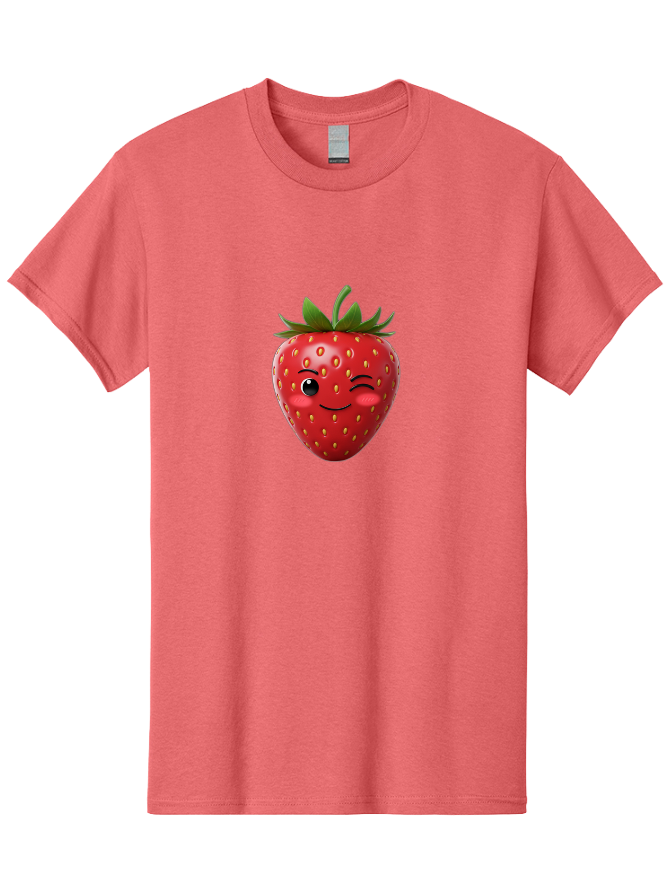 Winking-Strawberry-2 Men'S Graphic Tee, 100% Cotton, Comfortable Casual Summer Wear, Machine Washable, Winking Strawberry, Smiling Face, Cartoon Character, Fruit Illustration, Red Strawberry, Yellow Seeds, Green Leaves, Fun Design, Cute Emoji, Bac559 8