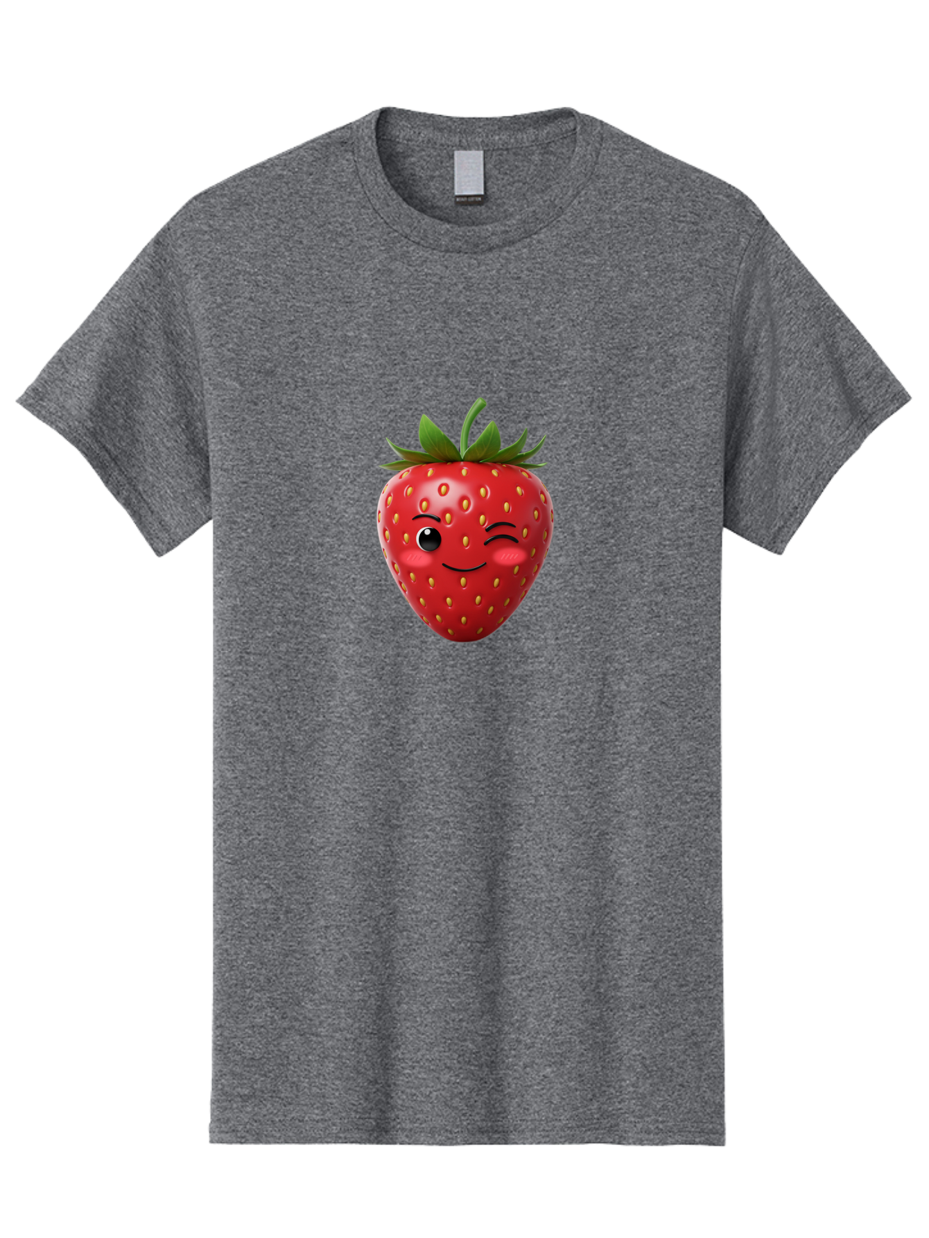 Winking-Strawberry-2 Men'S Graphic Tee, 100% Cotton, Comfortable Casual Summer Wear, Machine Washable, Winking Strawberry, Smiling Face, Cartoon Character, Fruit Illustration, Red Strawberry, Yellow Seeds, Green Leaves, Fun Design, Cute Emoji, Bac559 4