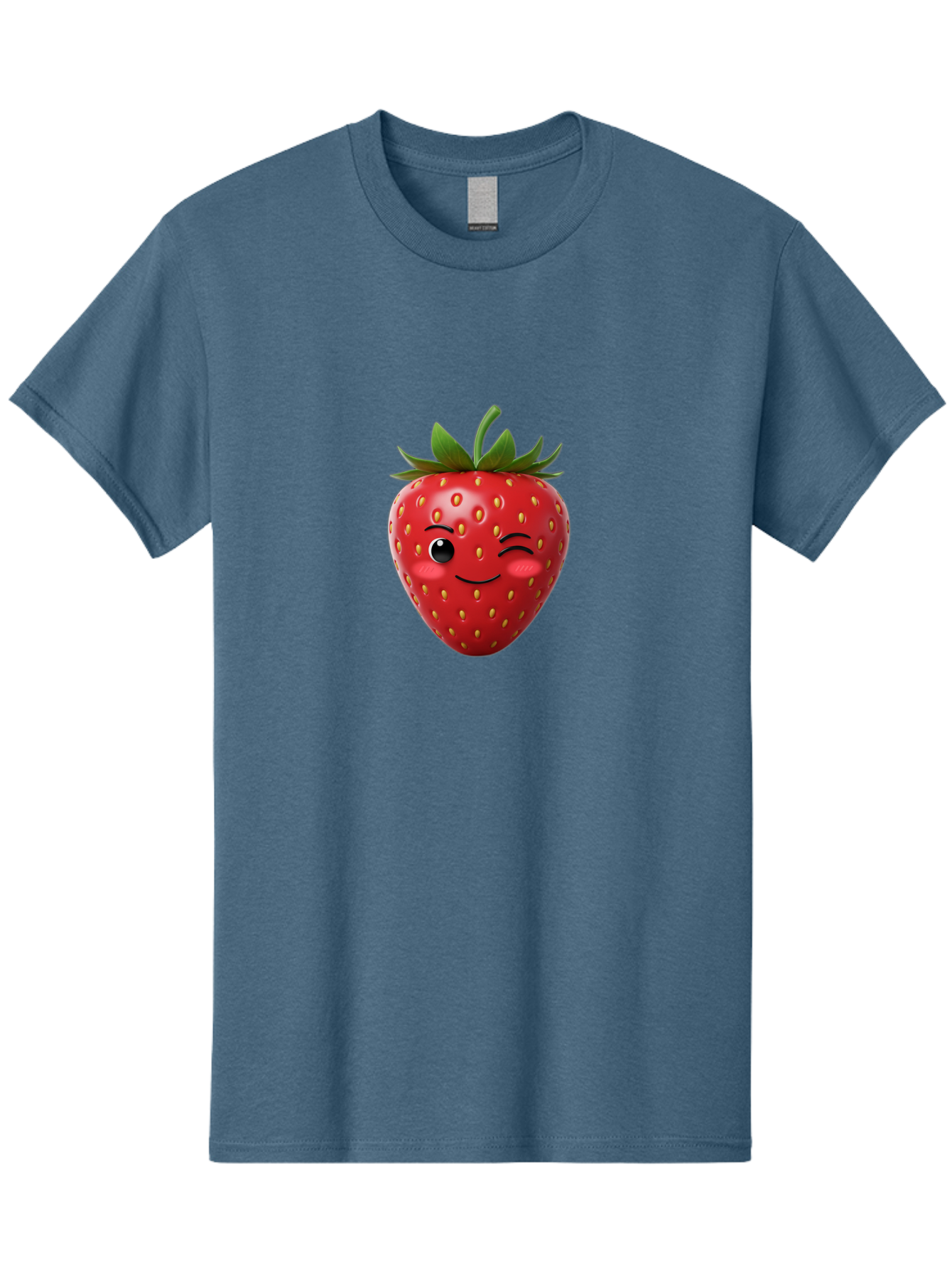 Winking-Strawberry-2 Men'S Graphic Tee, 100% Cotton, Comfortable Casual Summer Wear, Machine Washable, Winking Strawberry, Smiling Face, Cartoon Character, Fruit Illustration, Red Strawberry, Yellow Seeds, Green Leaves, Fun Design, Cute Emoji, Bac559 3