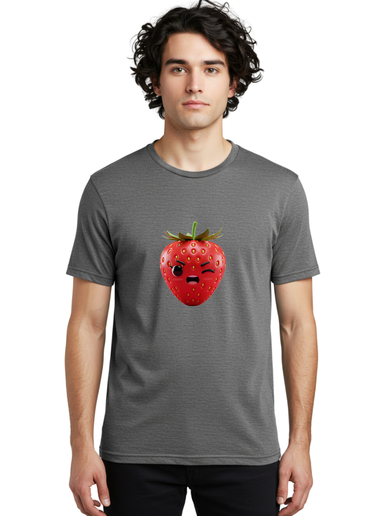 Winking-Strawberry-3 Men'S Graphic Tee, 100% Cotton, Comfortable Casual Summer Wear, Machine Washable, Winking Strawberry, Cartoon Fruit, Quirky Character, Comical Expression, Funny Face, Red Strawberry, Playful Design, Fruit Emoji, Bac560 24