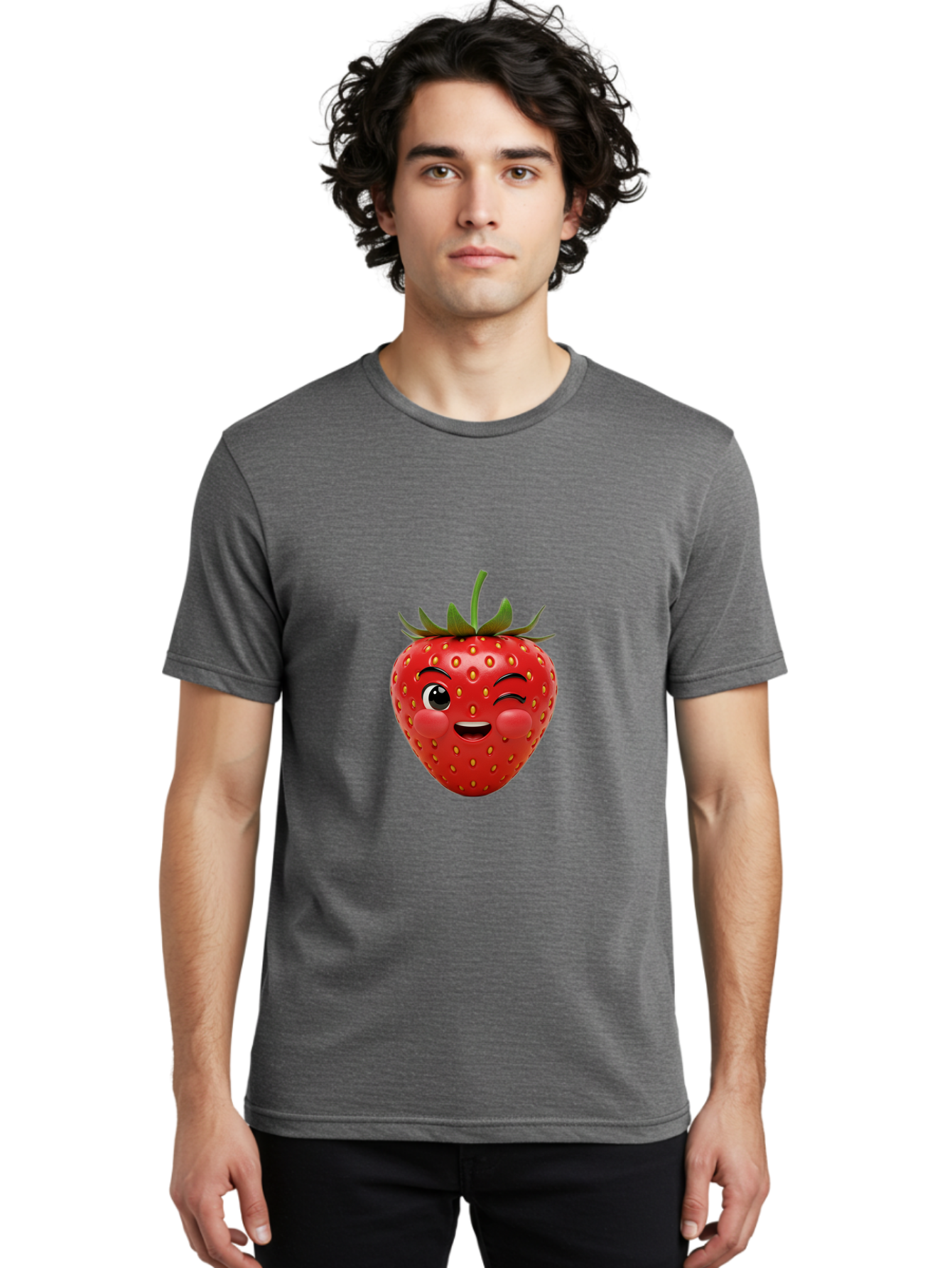 Winking-Strawberry-4 Men'S Graphic Tee, 100% Cotton, Comfortable Casual Summer Wear, Machine Washable, Cartoon Strawberry, Winking Face, Playful Fruit, Cute Emoji, Strawberry Character, Fun Illustration, Fresh Fruit, Sweet Treat, Bac561 18