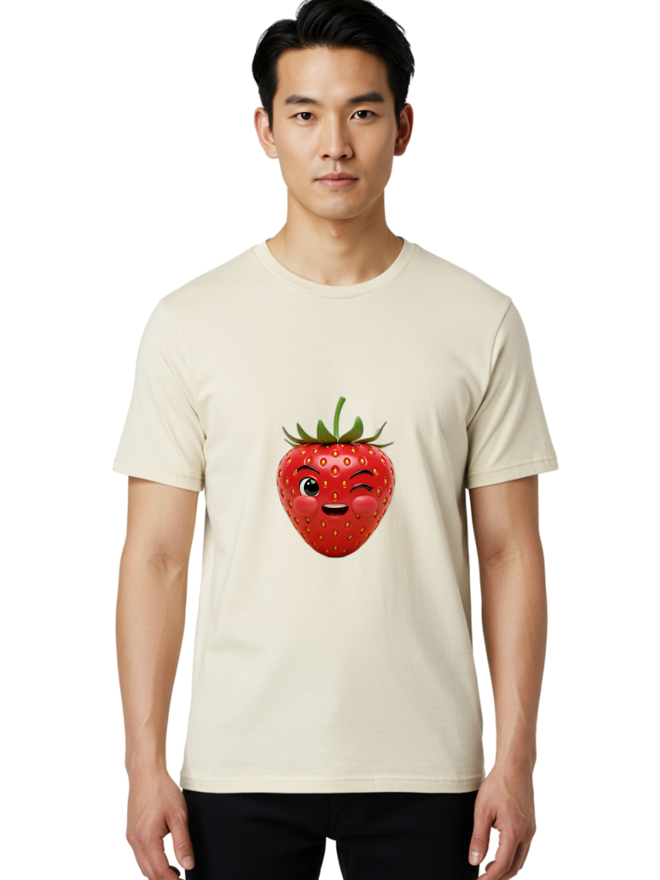 Winking-Strawberry-4 Men'S Graphic Tee, 100% Cotton, Comfortable Casual Summer Wear, Machine Washable, Cartoon Strawberry, Winking Face, Playful Fruit, Cute Emoji, Strawberry Character, Fun Illustration, Fresh Fruit, Sweet Treat, Bac561 22