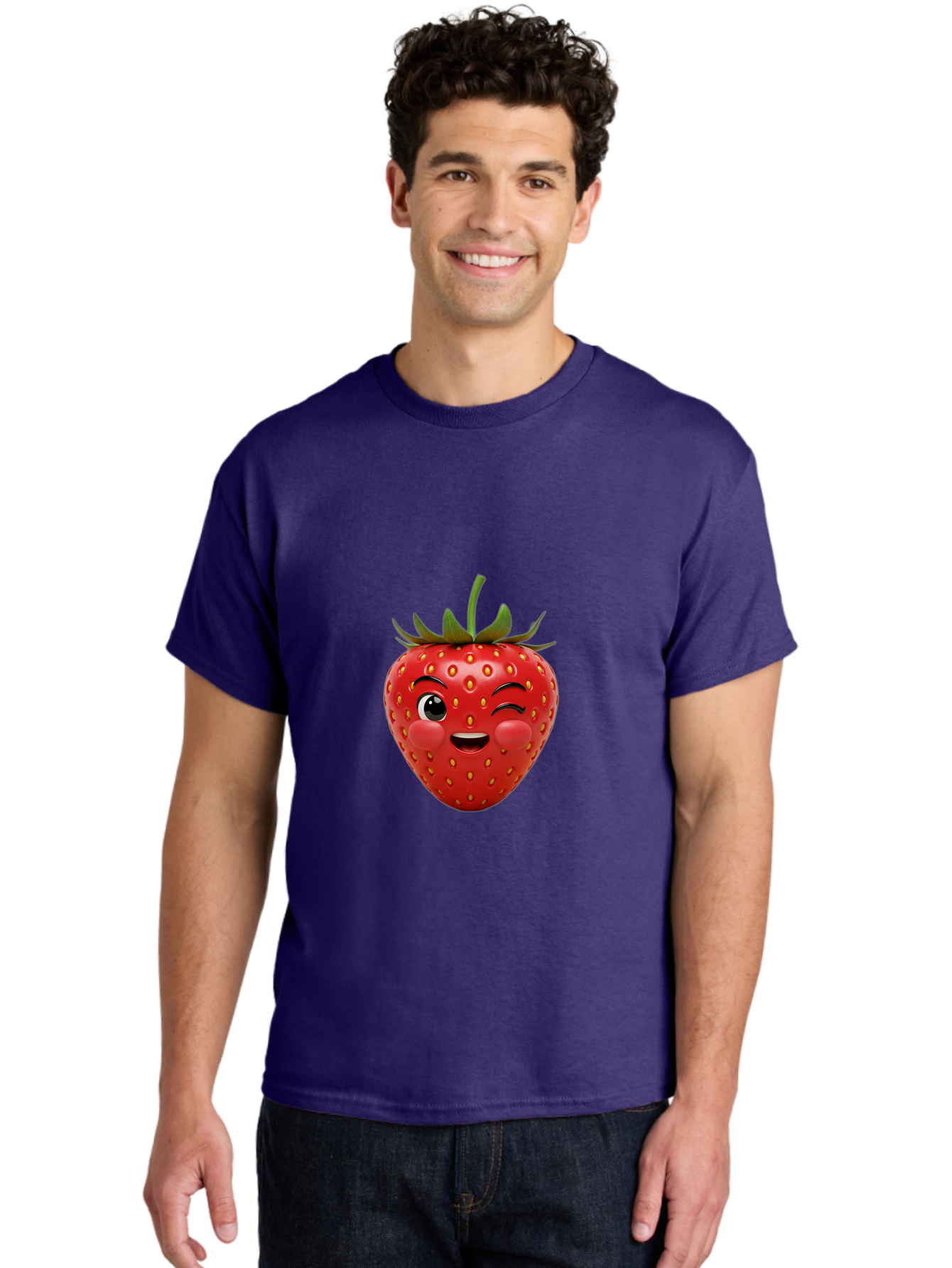 Winking-Strawberry-4 Men'S Graphic Tee, 100% Cotton, Comfortable Casual Summer Wear, Machine Washable, Cartoon Strawberry, Winking Face, Playful Fruit, Cute Emoji, Strawberry Character, Fun Illustration, Fresh Fruit, Sweet Treat, Bac561 29