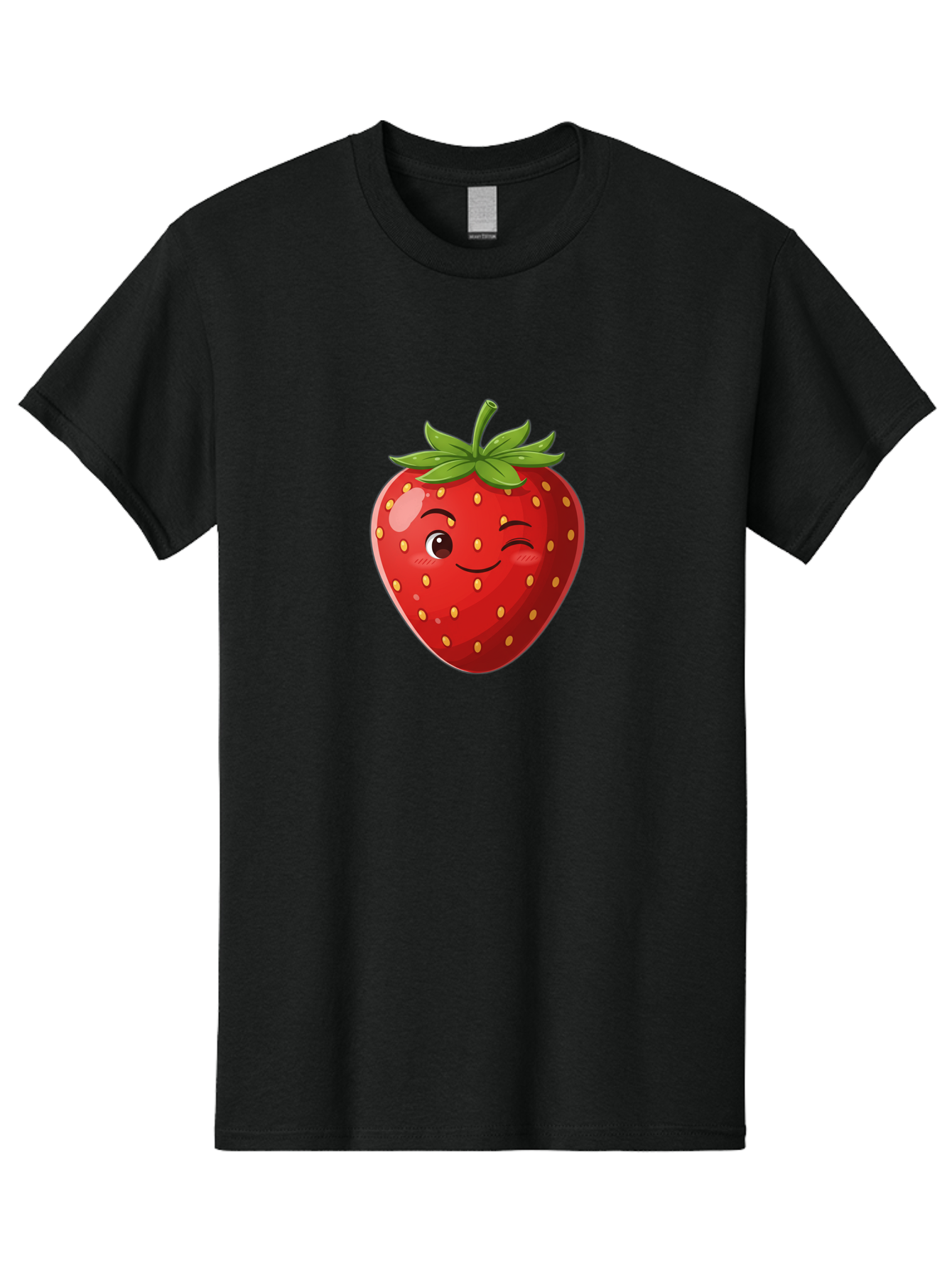 Winking-Strawberry-5 Men'S Graphic Tee, 100% Cotton, Comfortable Casual Summer Wear, Machine Washable, Strawberry With Face, Winking Strawberry, Cartoon Fruit, Smiling Fruit, Red Strawberry, Yellow Seeds, Green Leaves, Playful Character, Bac562 8