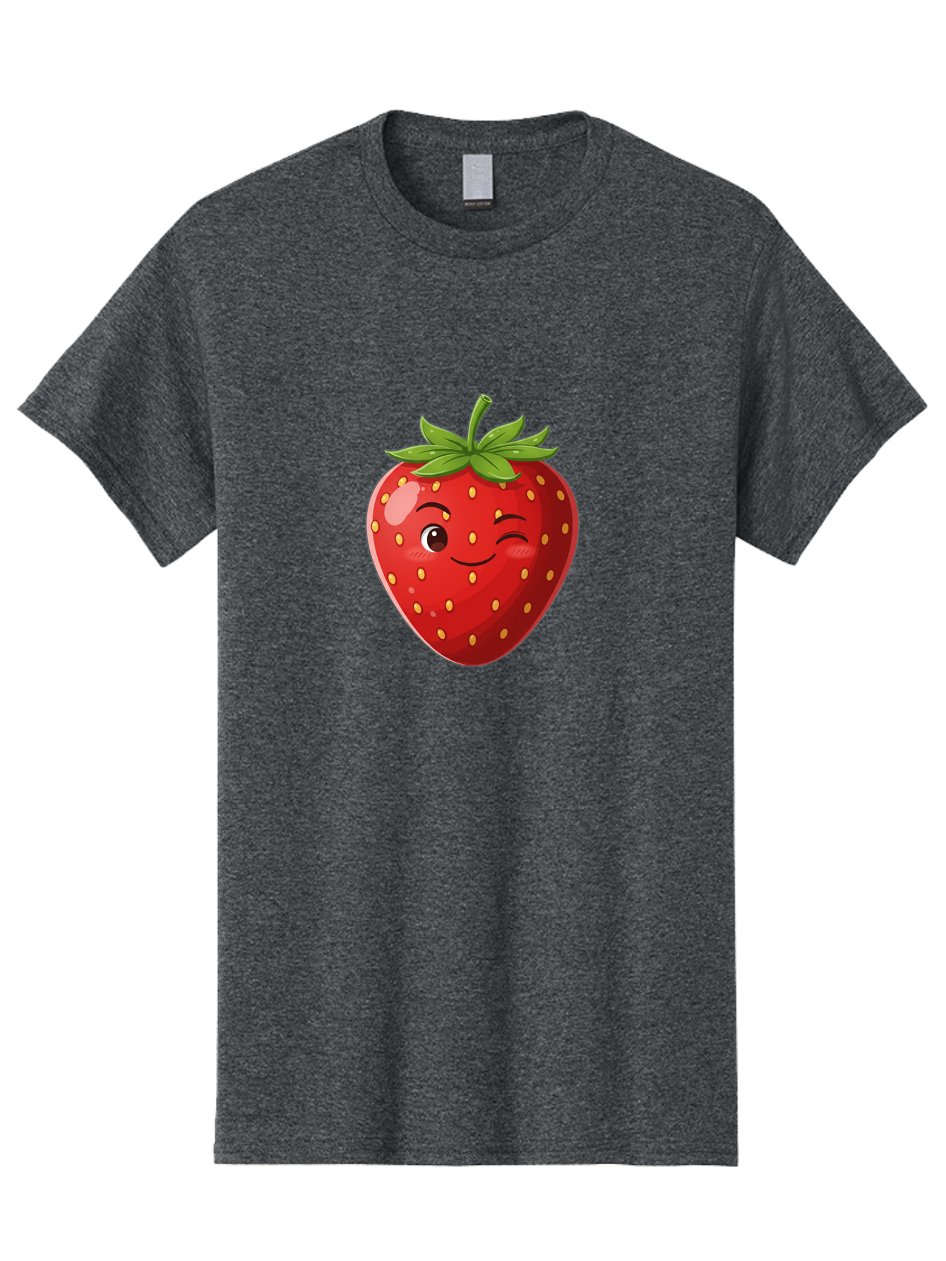 Winking-Strawberry-5 Men'S Graphic Tee, 100% Cotton, Comfortable Casual Summer Wear, Machine Washable, Strawberry With Face, Winking Strawberry, Cartoon Fruit, Smiling Fruit, Red Strawberry, Yellow Seeds, Green Leaves, Playful Character, Bac562 12