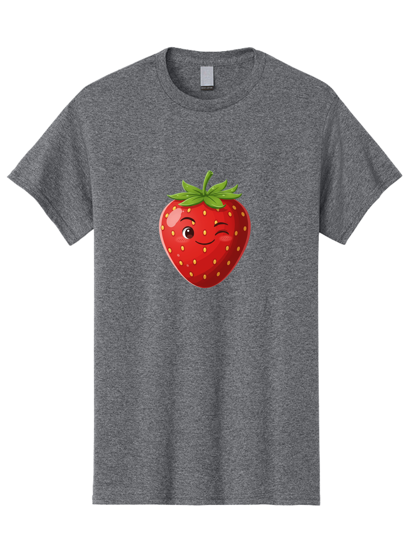 Winking-Strawberry-5 Men'S Graphic Tee, 100% Cotton, Comfortable Casual Summer Wear, Machine Washable, Strawberry With Face, Winking Strawberry, Cartoon Fruit, Smiling Fruit, Red Strawberry, Yellow Seeds, Green Leaves, Playful Character, Bac562 11