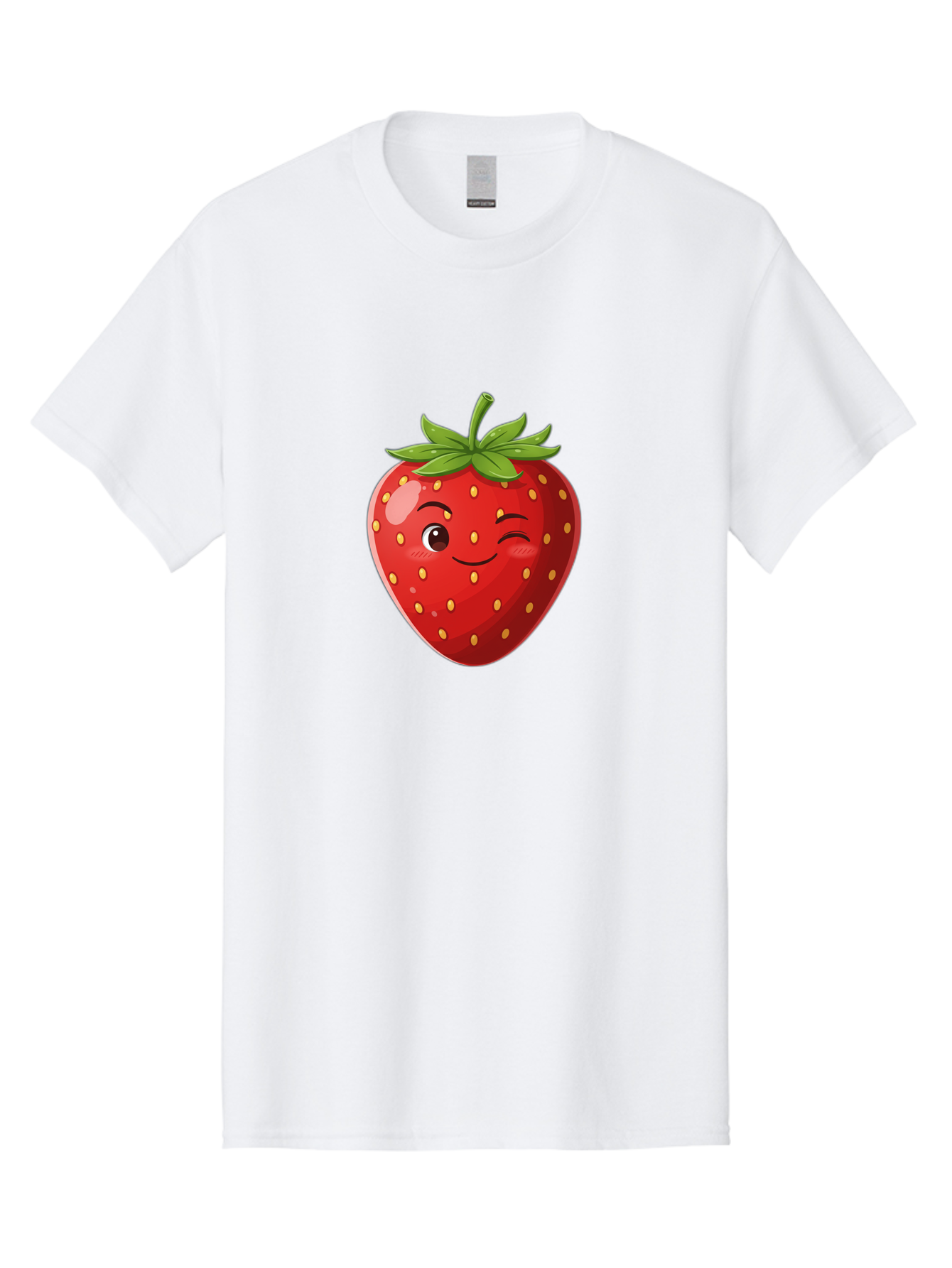 Winking-Strawberry-5 Men'S Graphic Tee, 100% Cotton, Comfortable Casual Summer Wear, Machine Washable, Strawberry With Face, Winking Strawberry, Cartoon Fruit, Smiling Fruit, Red Strawberry, Yellow Seeds, Green Leaves, Playful Character, Bac562 10