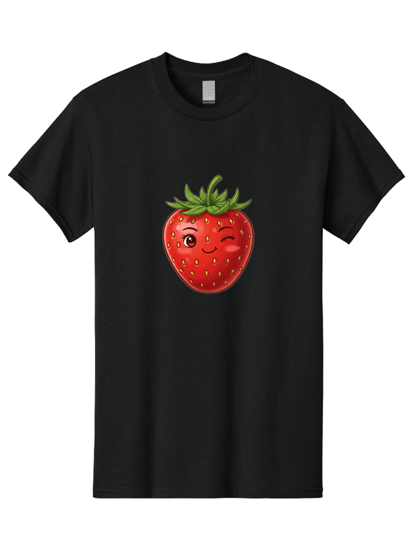 Winking-Strawberry-6 Men'S Graphic Tee, 100% Cotton, Comfortable Casual Summer Wear, Machine Washable, Winking Strawberry, Cartoon Fruit, Cute Face, Red Strawberry, Healthy Snack, Sweet Treat, Playful Emoji, Vibrant Red, Yellow Seeds, Bac563 4