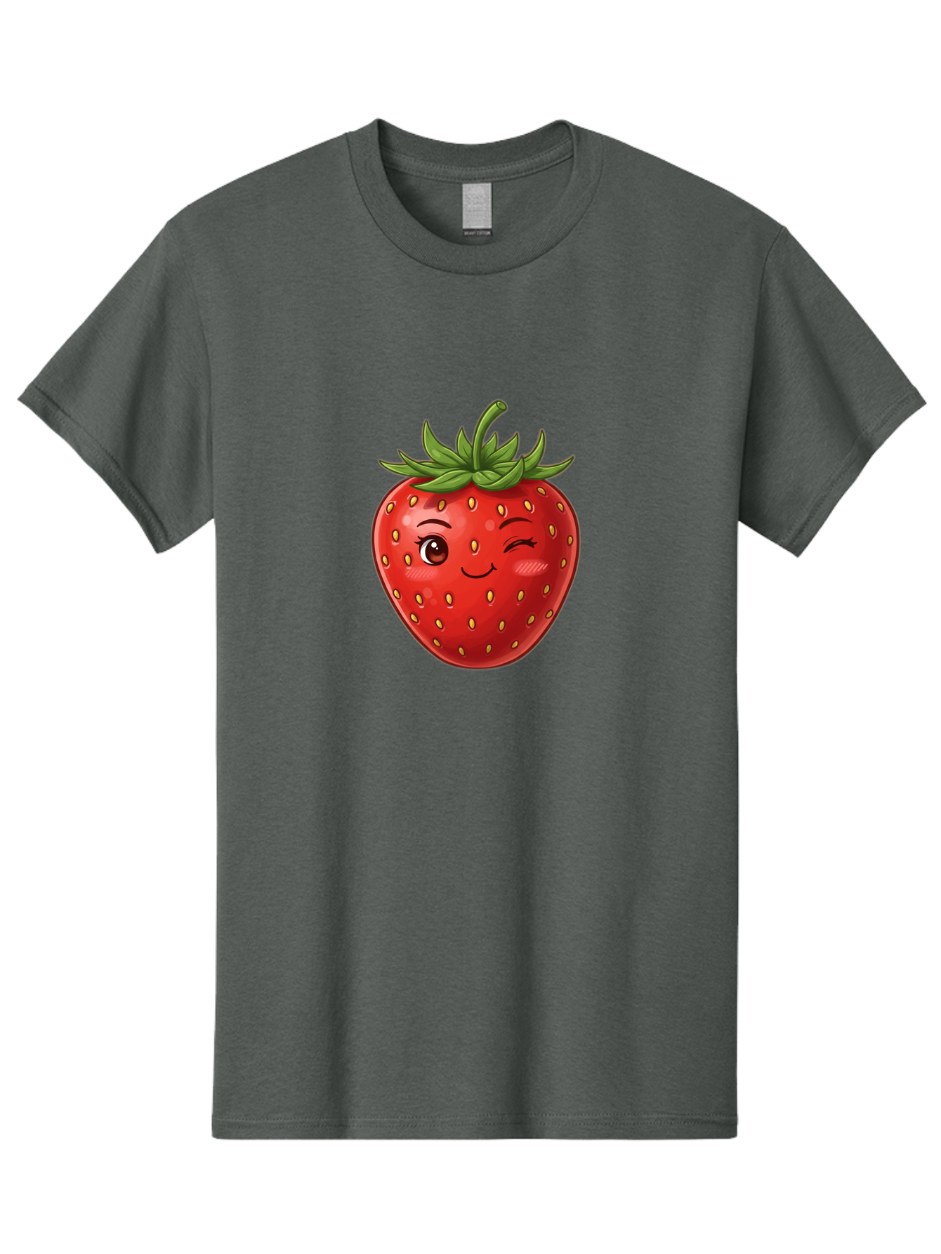 Winking-Strawberry-6 Men'S Graphic Tee, 100% Cotton, Comfortable Casual Summer Wear, Machine Washable, Winking Strawberry, Cartoon Fruit, Cute Face, Red Strawberry, Healthy Snack, Sweet Treat, Playful Emoji, Vibrant Red, Yellow Seeds, Bac563 6