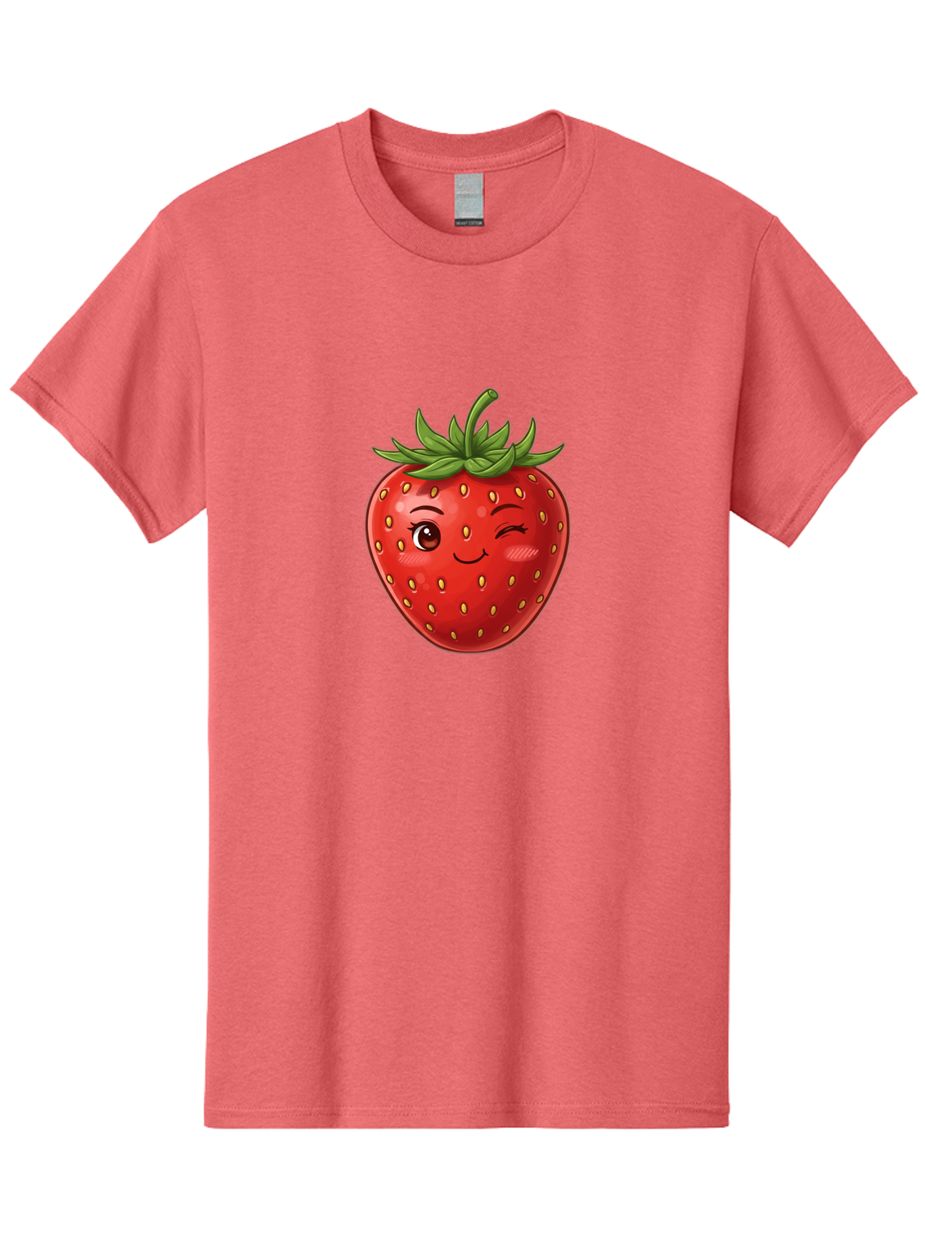 Winking-Strawberry-6 Men'S Graphic Tee, 100% Cotton, Comfortable Casual Summer Wear, Machine Washable, Winking Strawberry, Cartoon Fruit, Cute Face, Red Strawberry, Healthy Snack, Sweet Treat, Playful Emoji, Vibrant Red, Yellow Seeds, Bac563 3