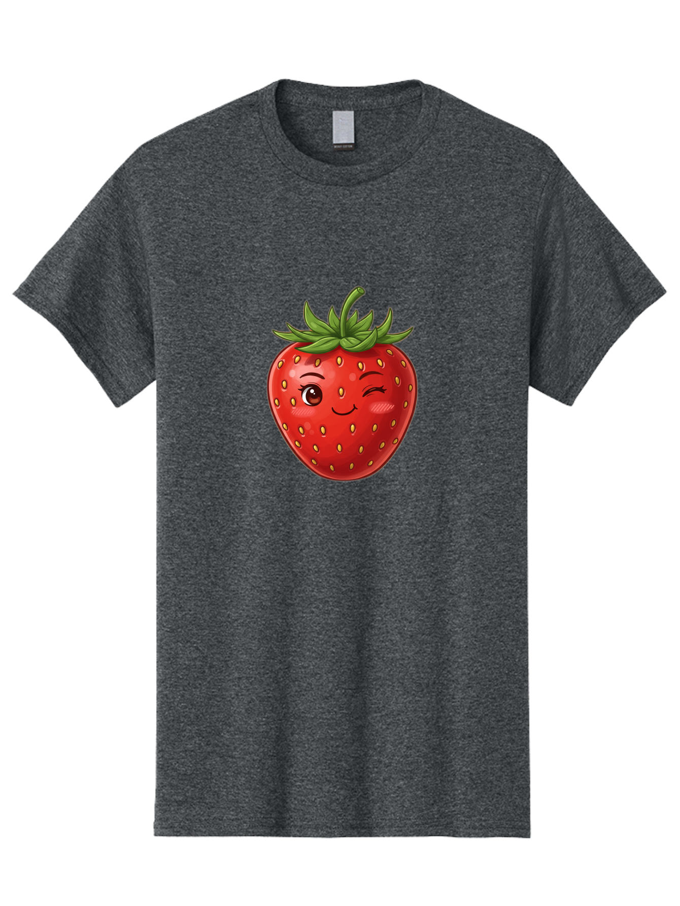 Winking-Strawberry-6 Men'S Graphic Tee, 100% Cotton, Comfortable Casual Summer Wear, Machine Washable, Winking Strawberry, Cartoon Fruit, Cute Face, Red Strawberry, Healthy Snack, Sweet Treat, Playful Emoji, Vibrant Red, Yellow Seeds, Bac563 15