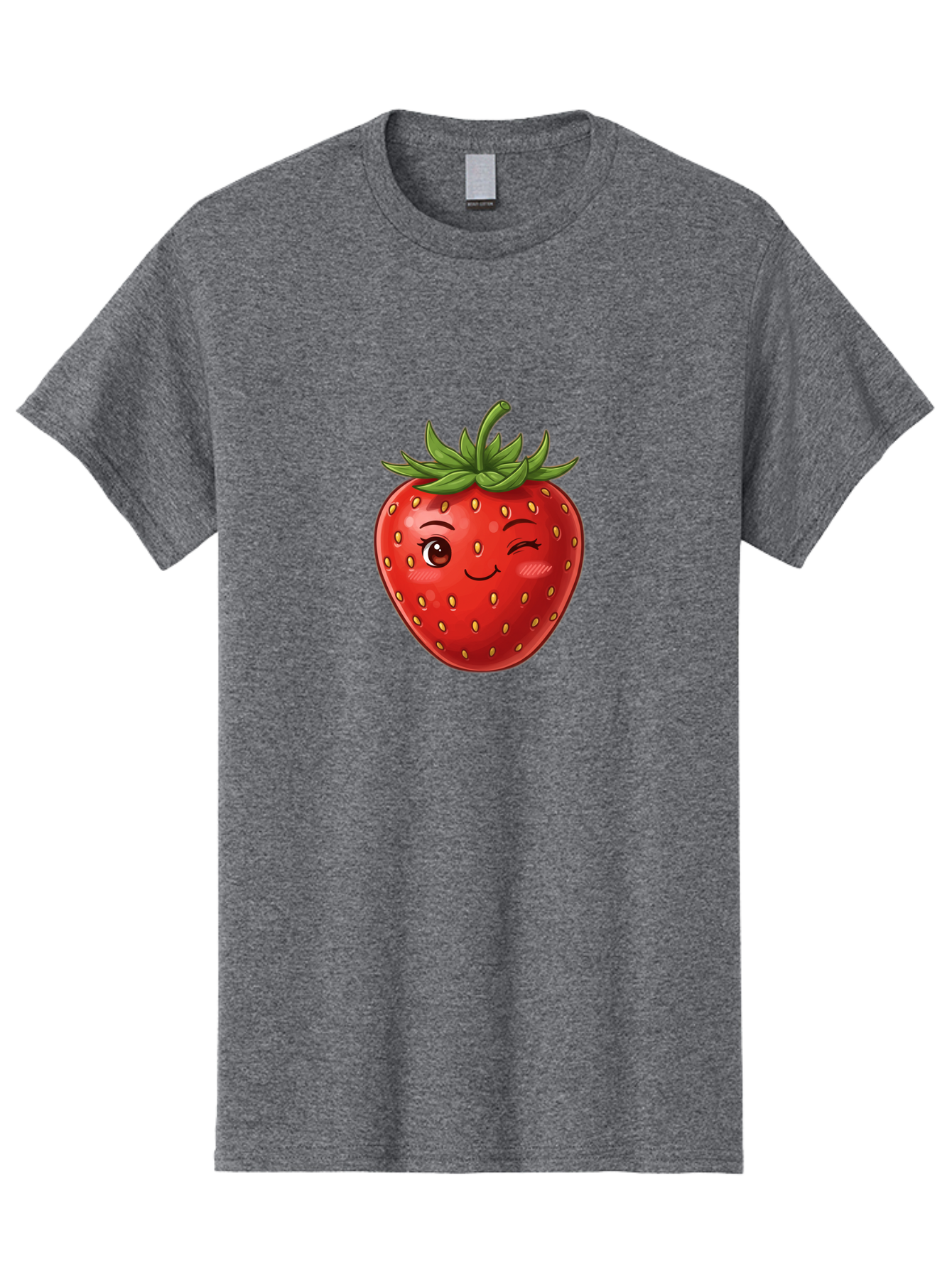 Winking-Strawberry-6 Men'S Graphic Tee, 100% Cotton, Comfortable Casual Summer Wear, Machine Washable, Winking Strawberry, Cartoon Fruit, Cute Face, Red Strawberry, Healthy Snack, Sweet Treat, Playful Emoji, Vibrant Red, Yellow Seeds, Bac563 14