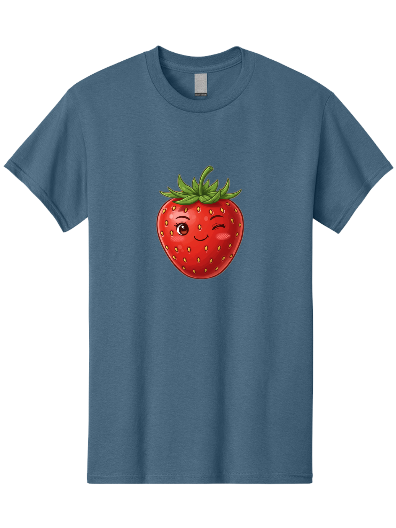 Winking-Strawberry-6 Men'S Graphic Tee, 100% Cotton, Comfortable Casual Summer Wear, Machine Washable, Winking Strawberry, Cartoon Fruit, Cute Face, Red Strawberry, Healthy Snack, Sweet Treat, Playful Emoji, Vibrant Red, Yellow Seeds, Bac563 7