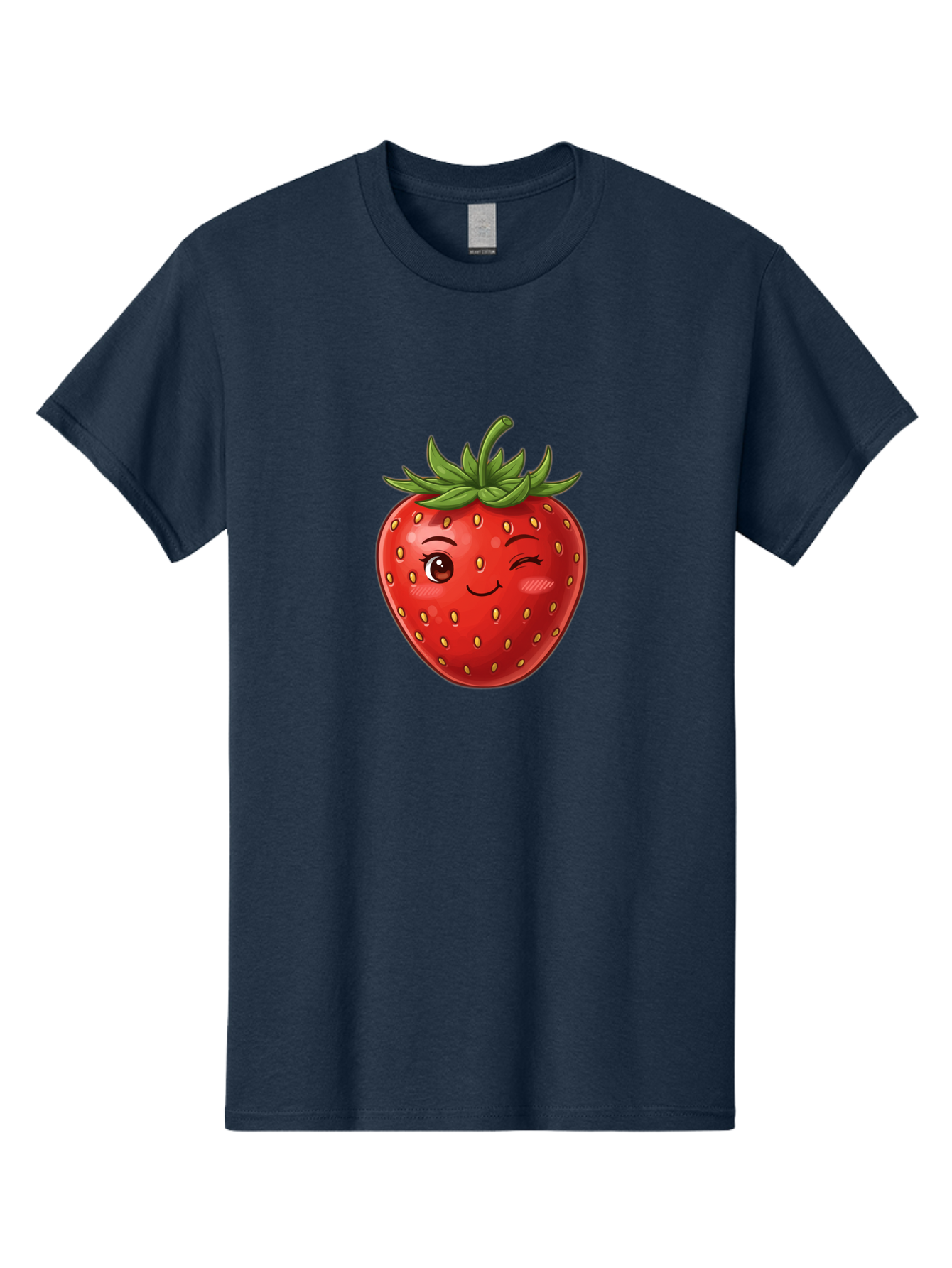 Winking-Strawberry-6 Men'S Graphic Tee, 100% Cotton, Comfortable Casual Summer Wear, Machine Washable, Winking Strawberry, Cartoon Fruit, Cute Face, Red Strawberry, Healthy Snack, Sweet Treat, Playful Emoji, Vibrant Red, Yellow Seeds, Bac563 8
