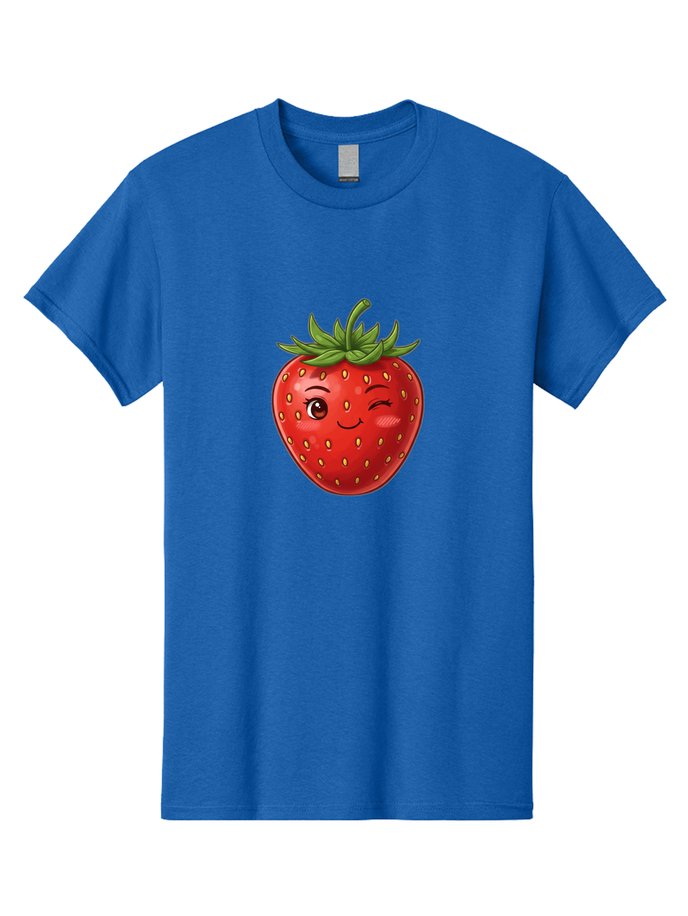 Winking-Strawberry-6 Men'S Graphic Tee, 100% Cotton, Comfortable Casual Summer Wear, Machine Washable, Winking Strawberry, Cartoon Fruit, Cute Face, Red Strawberry, Healthy Snack, Sweet Treat, Playful Emoji, Vibrant Red, Yellow Seeds, Bac563 11