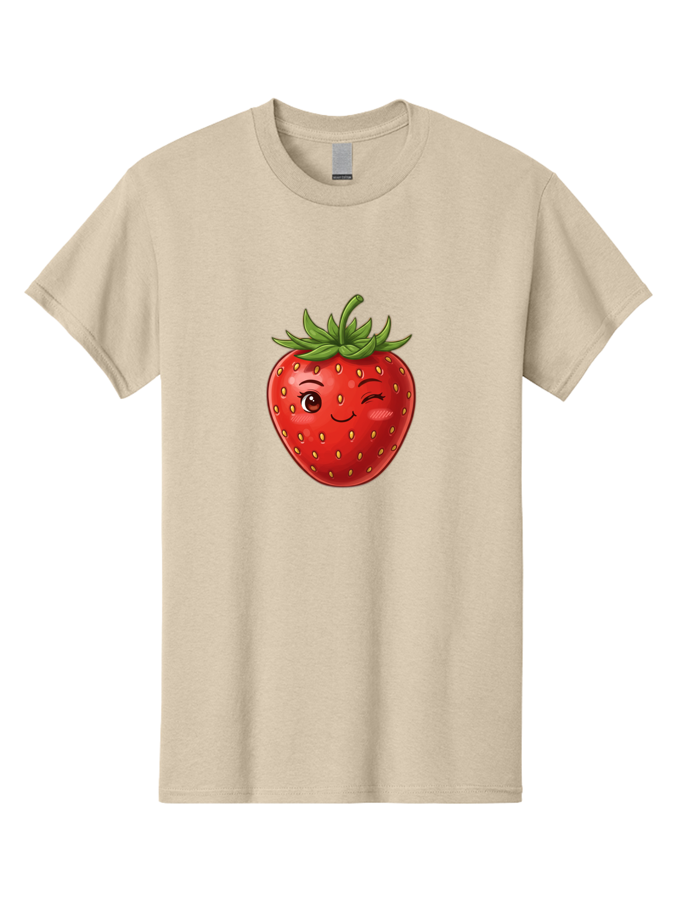 Winking-Strawberry-6 Men'S Graphic Tee, 100% Cotton, Comfortable Casual Summer Wear, Machine Washable, Winking Strawberry, Cartoon Fruit, Cute Face, Red Strawberry, Healthy Snack, Sweet Treat, Playful Emoji, Vibrant Red, Yellow Seeds, Bac563 9