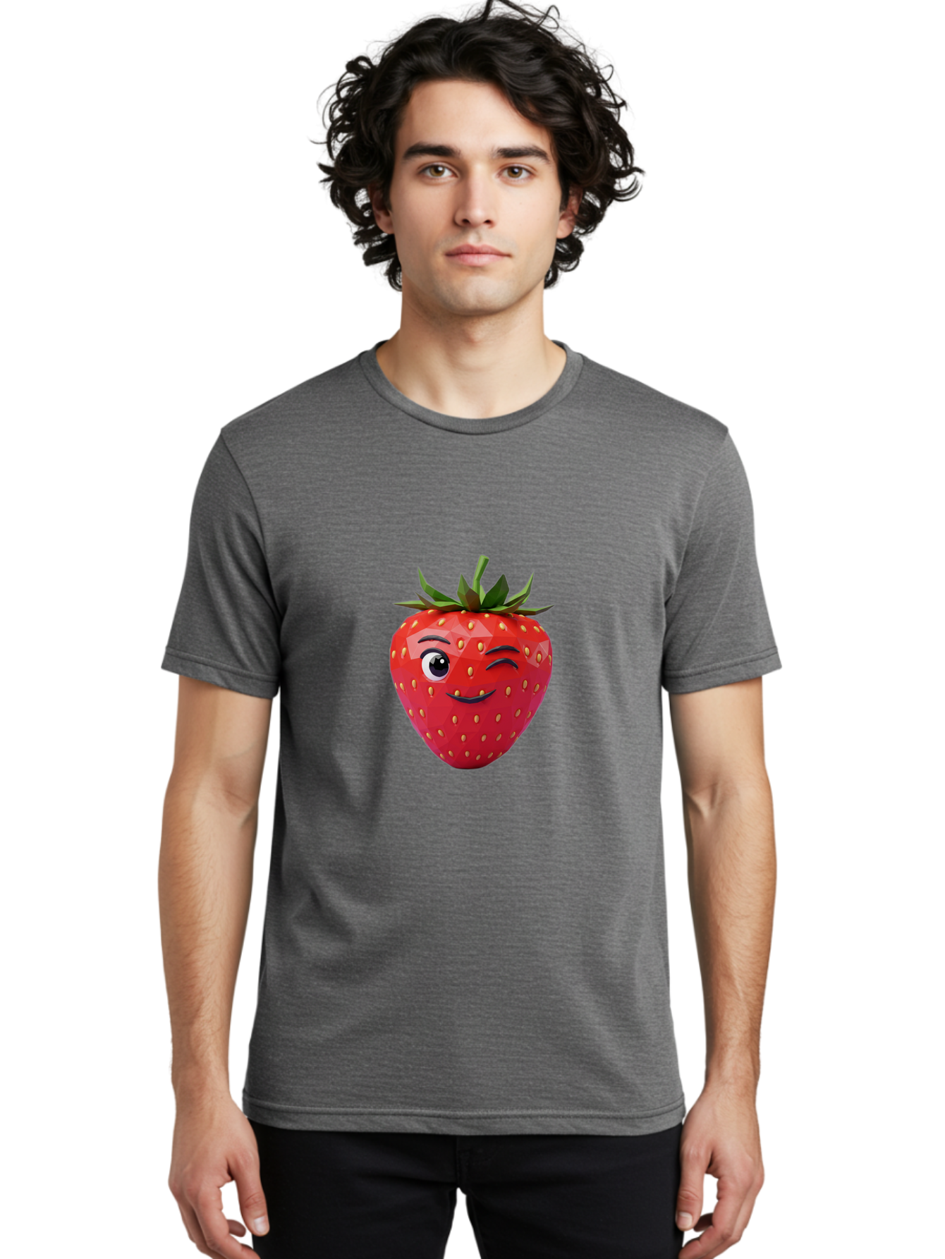 Winking-Strawberry-7 Men'S Graphic Tee, 100% Cotton, Comfortable Casual Summer Wear, Machine Washable, Winking Strawberry, Cute Strawberry, Cartoon Strawberry, Smiling Strawberry, Fruit Character, Adorable Fruit, Strawberry Face, Bac564 27