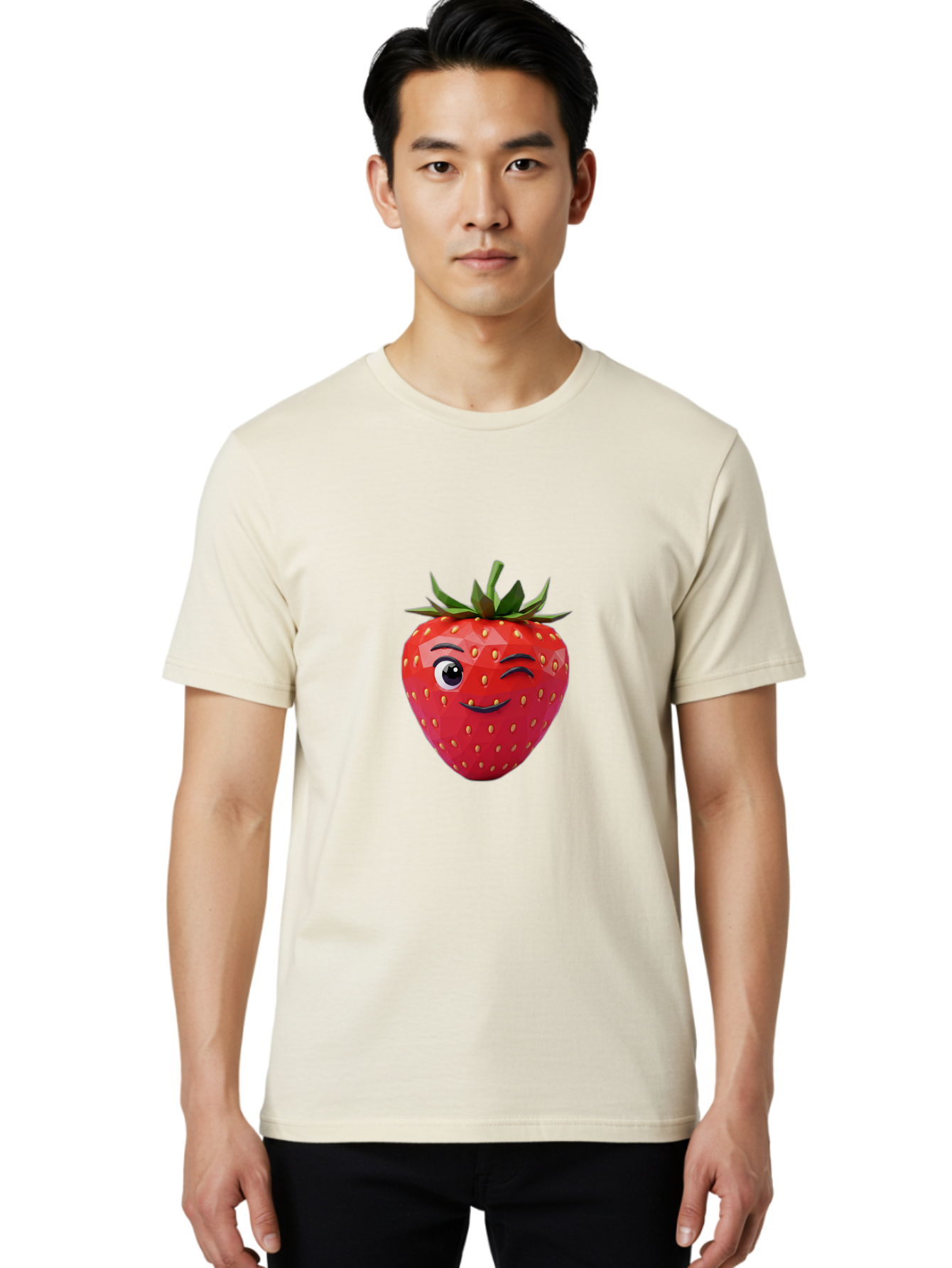 Winking-Strawberry-7 Men'S Graphic Tee, 100% Cotton, Comfortable Casual Summer Wear, Machine Washable, Winking Strawberry, Cute Strawberry, Cartoon Strawberry, Smiling Strawberry, Fruit Character, Adorable Fruit, Strawberry Face, Bac564 30