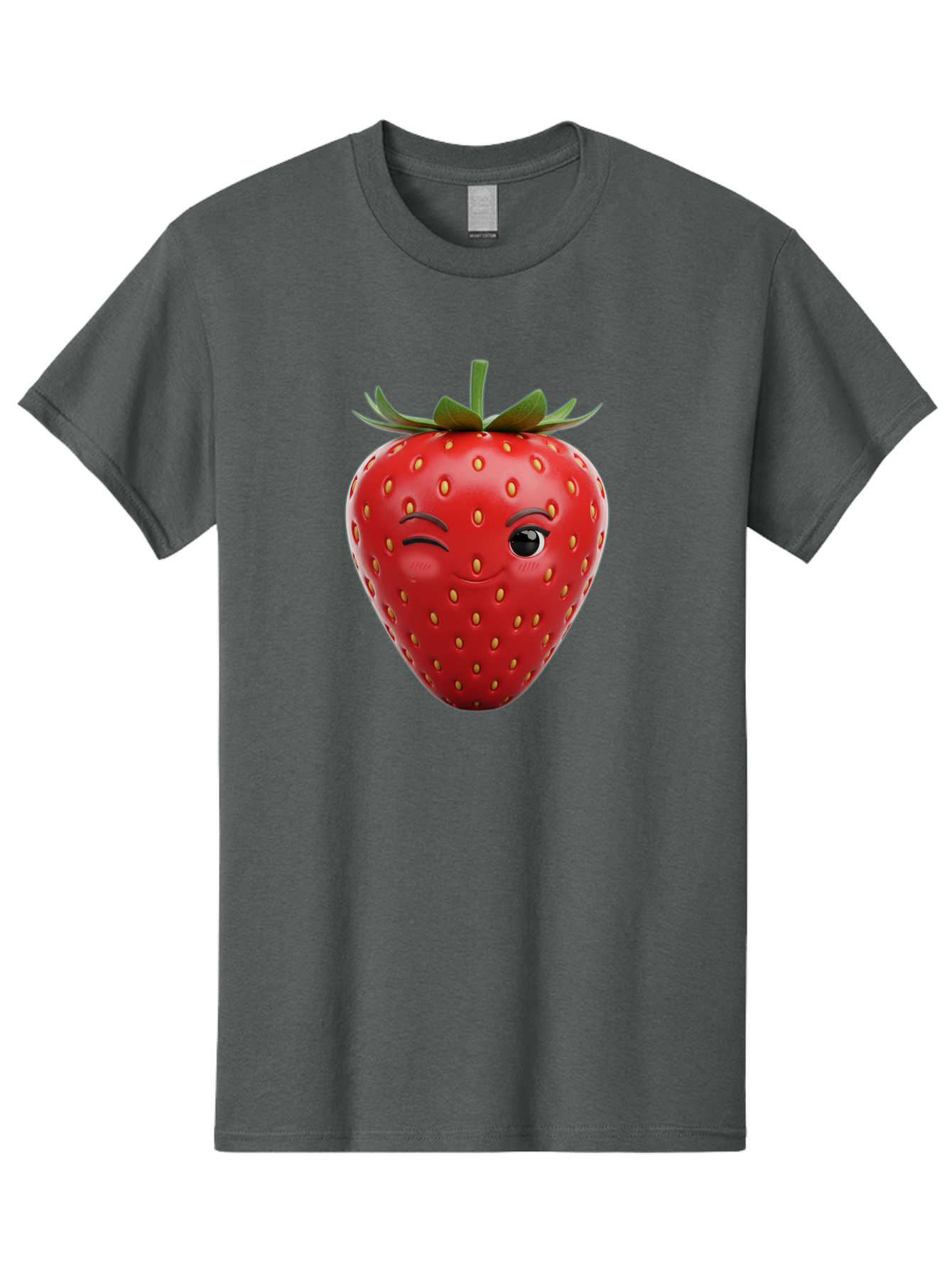 Winking-Strawberry-8 Men'S Graphic Tee, 100% Cotton, Comfortable Casual Summer Wear, Machine Washable, Cartoon Strawberry, Winking Face, Anthropomorphic Fruit, Red Fruit, Yellow Seeds, Green Leaves, Playful Expression, Whimsical Character, Bac565 12