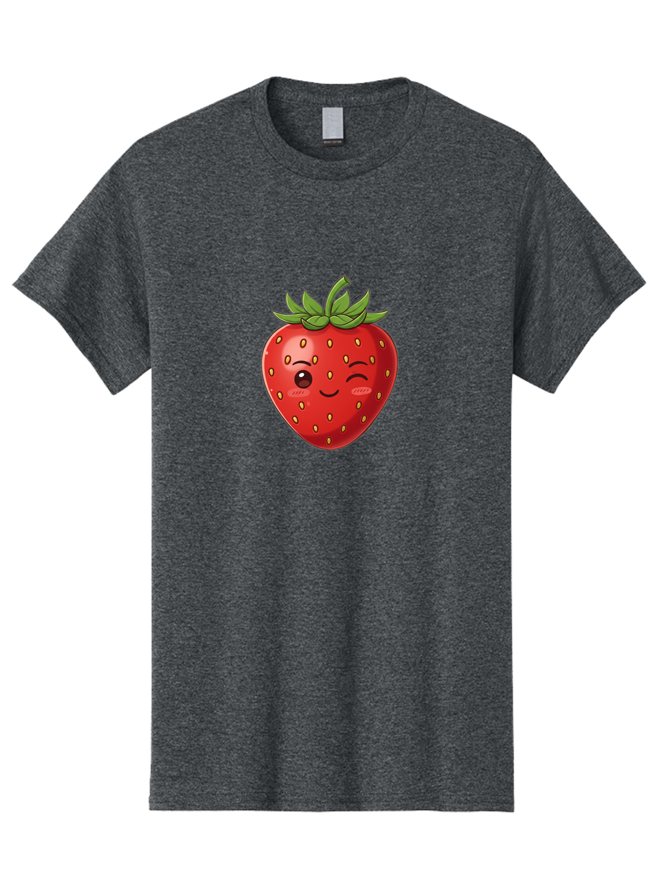 Winking-Strawberry-9 Men'S Graphic Tee, 100% Cotton, Comfortable Casual Summer Wear, Machine Washable, Cartoon Strawberry, Winking Face, Playful Fruit, Kawaii Character, Sweet Illustration, Vibrant Red, Yellow Seeds, Green Leaves, Bac566 9