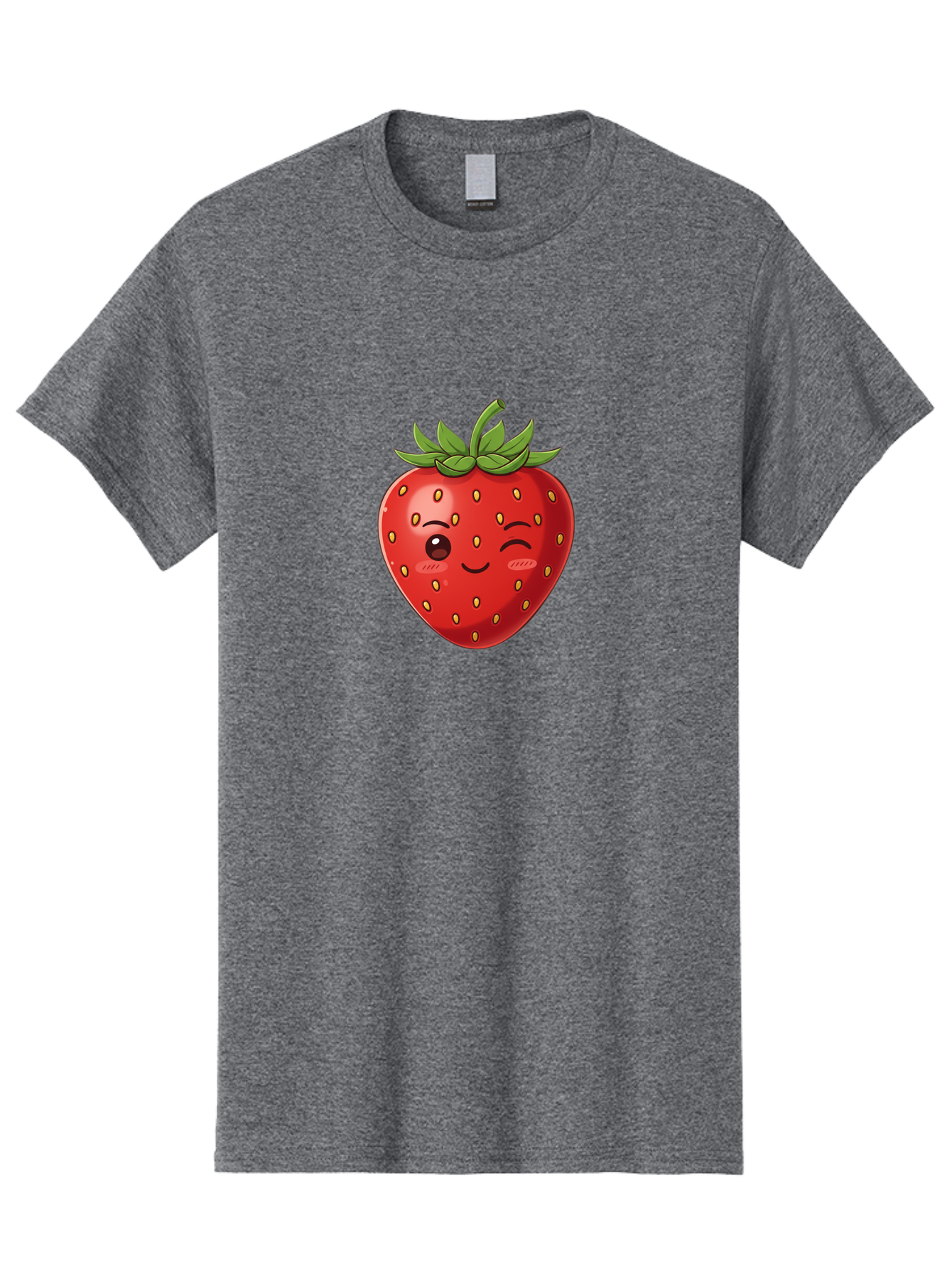 Winking-Strawberry-9 Men'S Graphic Tee, 100% Cotton, Comfortable Casual Summer Wear, Machine Washable, Cartoon Strawberry, Winking Face, Playful Fruit, Kawaii Character, Sweet Illustration, Vibrant Red, Yellow Seeds, Green Leaves, Bac566 6