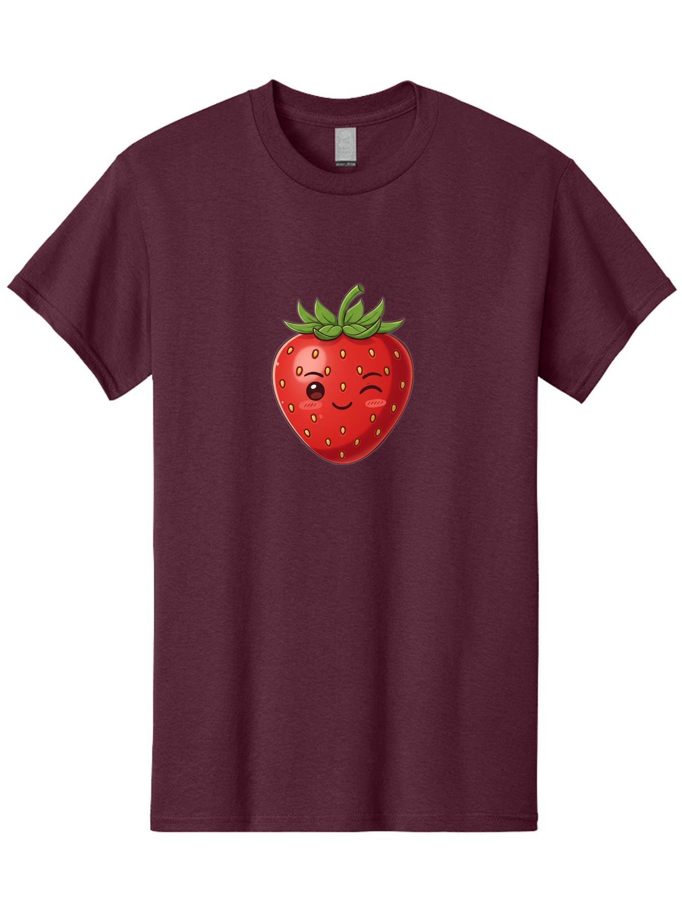 Winking-Strawberry-9 Men'S Graphic Tee, 100% Cotton, Comfortable Casual Summer Wear, Machine Washable, Cartoon Strawberry, Winking Face, Playful Fruit, Kawaii Character, Sweet Illustration, Vibrant Red, Yellow Seeds, Green Leaves, Bac566 5