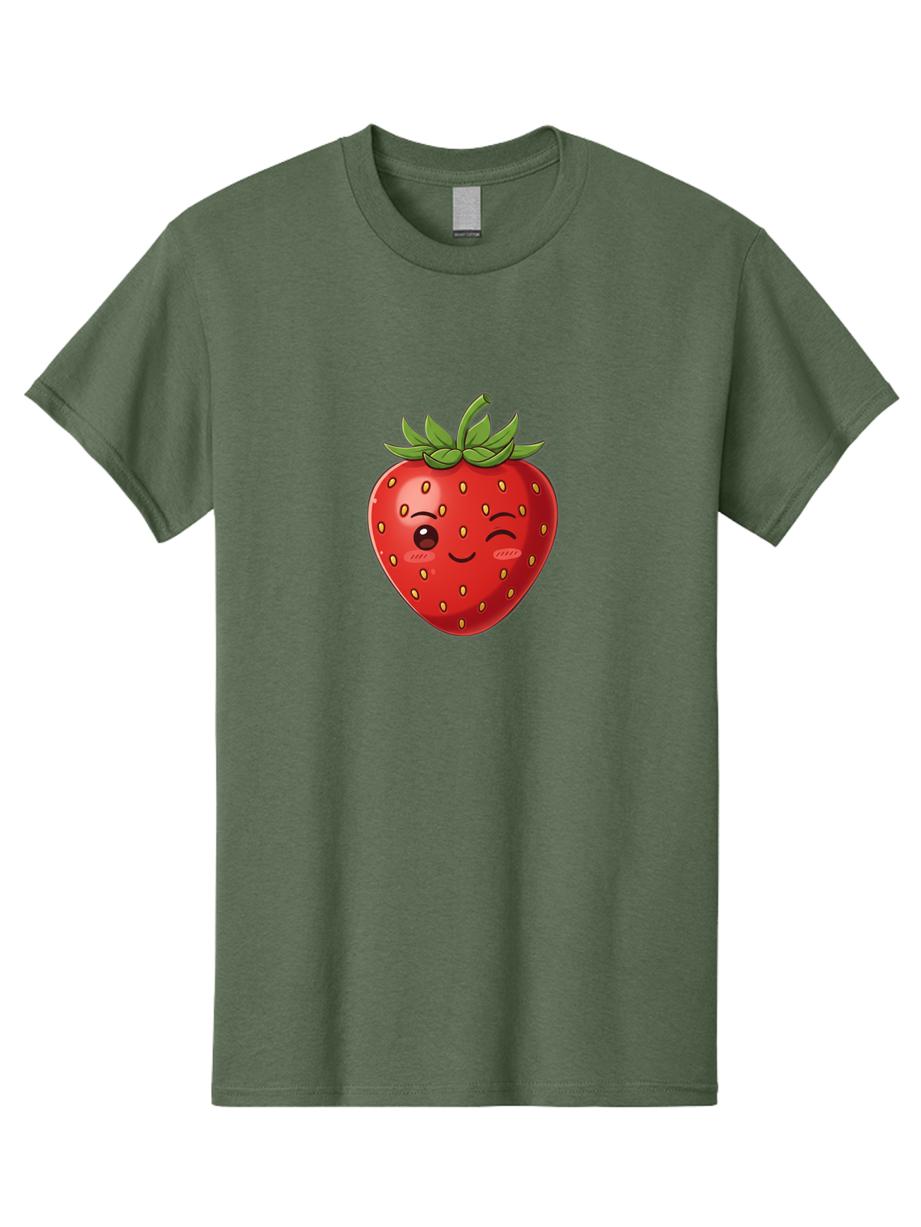 Winking-Strawberry-9 Men'S Graphic Tee, 100% Cotton, Comfortable Casual Summer Wear, Machine Washable, Cartoon Strawberry, Winking Face, Playful Fruit, Kawaii Character, Sweet Illustration, Vibrant Red, Yellow Seeds, Green Leaves, Bac566 12