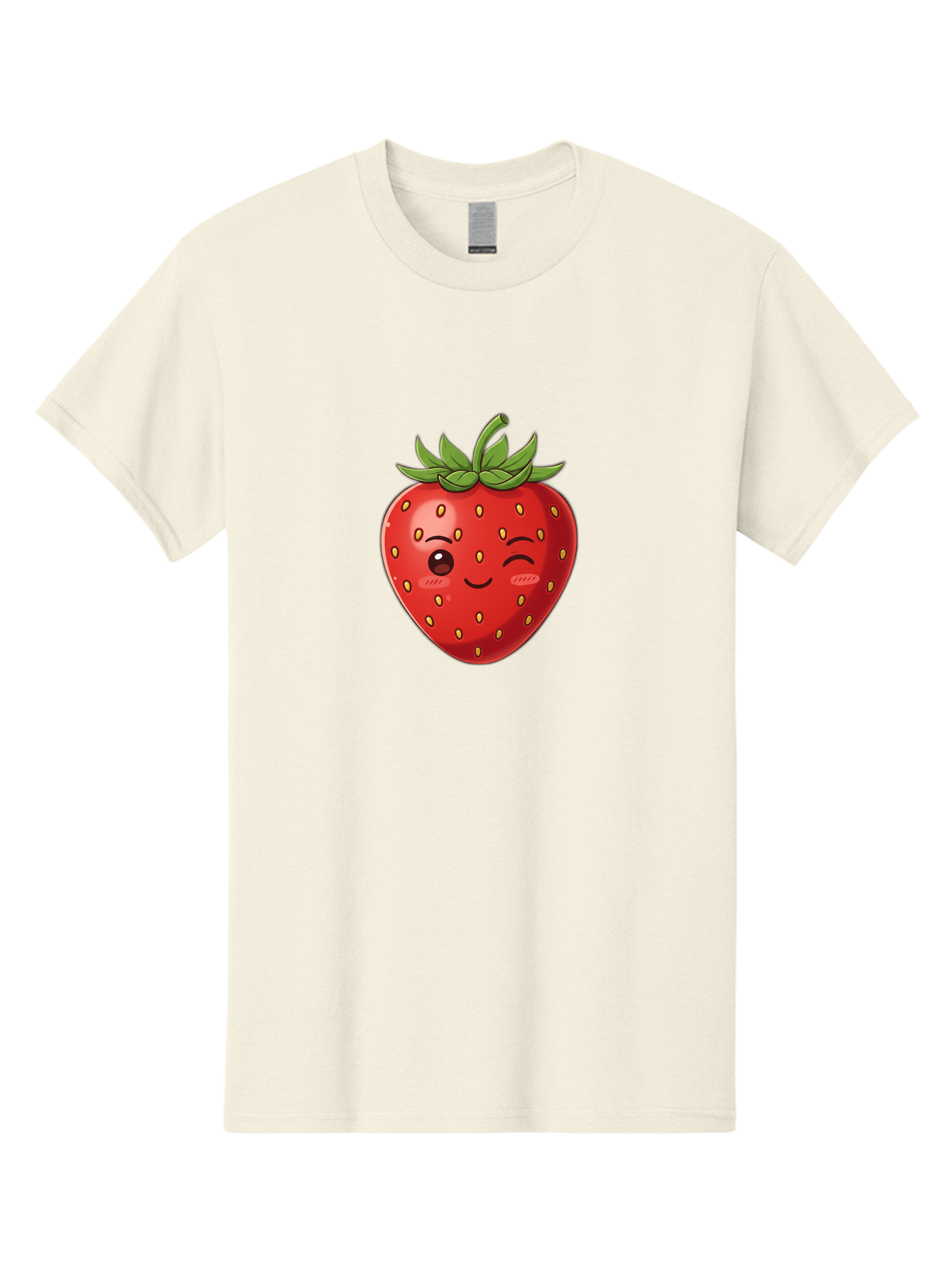 Winking-Strawberry-9 Men'S Graphic Tee, 100% Cotton, Comfortable Casual Summer Wear, Machine Washable, Cartoon Strawberry, Winking Face, Playful Fruit, Kawaii Character, Sweet Illustration, Vibrant Red, Yellow Seeds, Green Leaves, Bac566 10