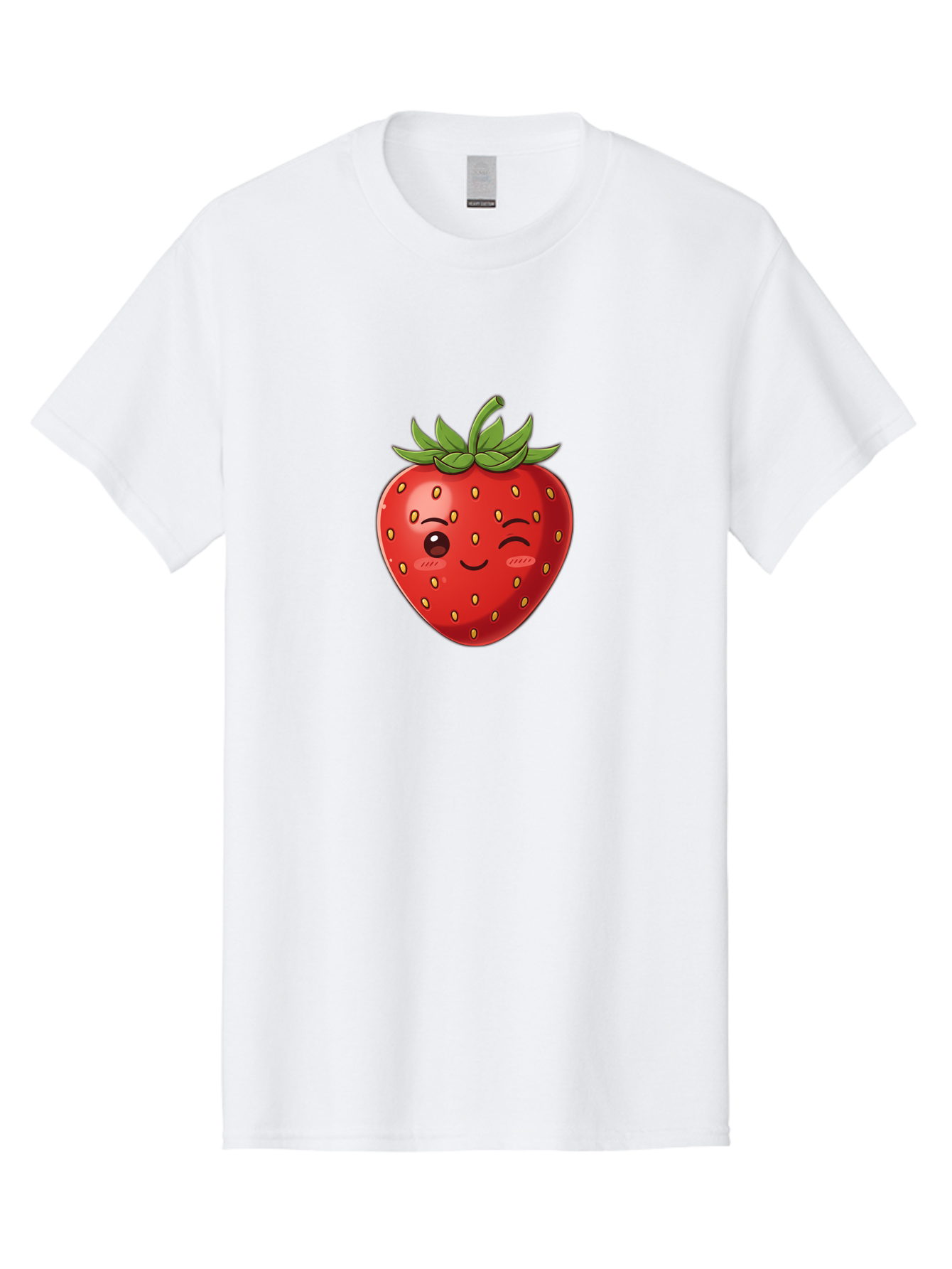 Winking-Strawberry-9 Men'S Graphic Tee, 100% Cotton, Comfortable Casual Summer Wear, Machine Washable, Cartoon Strawberry, Winking Face, Playful Fruit, Kawaii Character, Sweet Illustration, Vibrant Red, Yellow Seeds, Green Leaves, Bac566 13