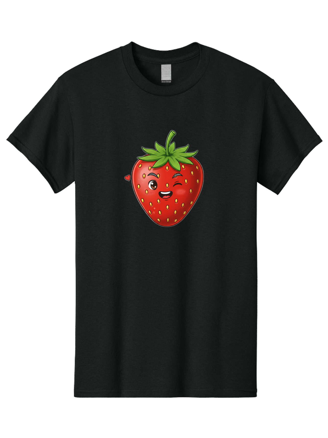 Winking-Strawberry Men'S Graphic Tee, 100% Cotton, Comfortable Casual Summer Wear, Machine Washable, Cartoon Strawberry, Winking Face, Cute Character, Red Fruit, Green Leaves, Yellow Seeds, Playful Vibe, Sweet Treat, Kawaii Icon, Bac567 9