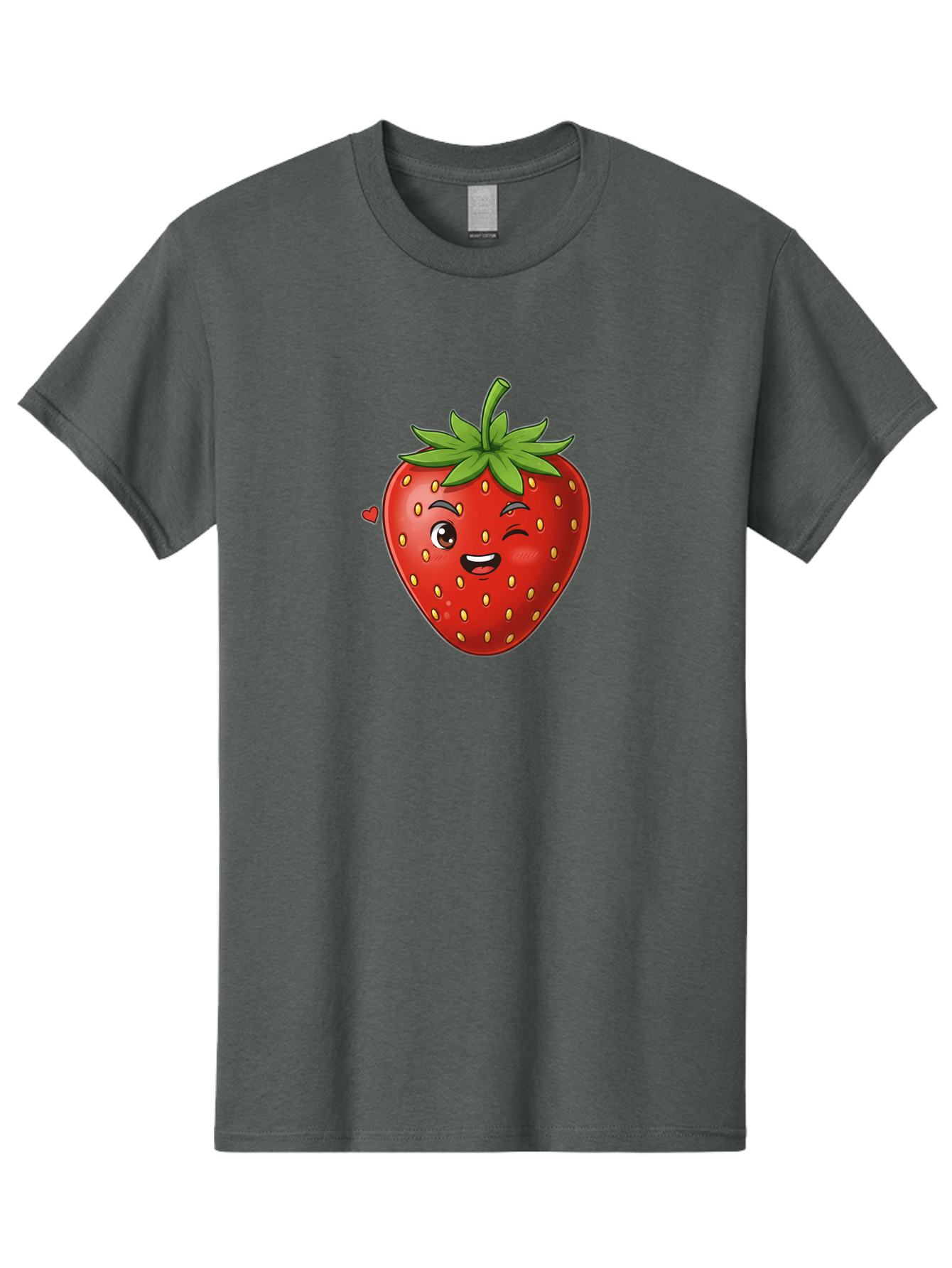Winking-Strawberry Men'S Graphic Tee, 100% Cotton, Comfortable Casual Summer Wear, Machine Washable, Cartoon Strawberry, Winking Face, Cute Character, Red Fruit, Green Leaves, Yellow Seeds, Playful Vibe, Sweet Treat, Kawaii Icon, Bac567 8